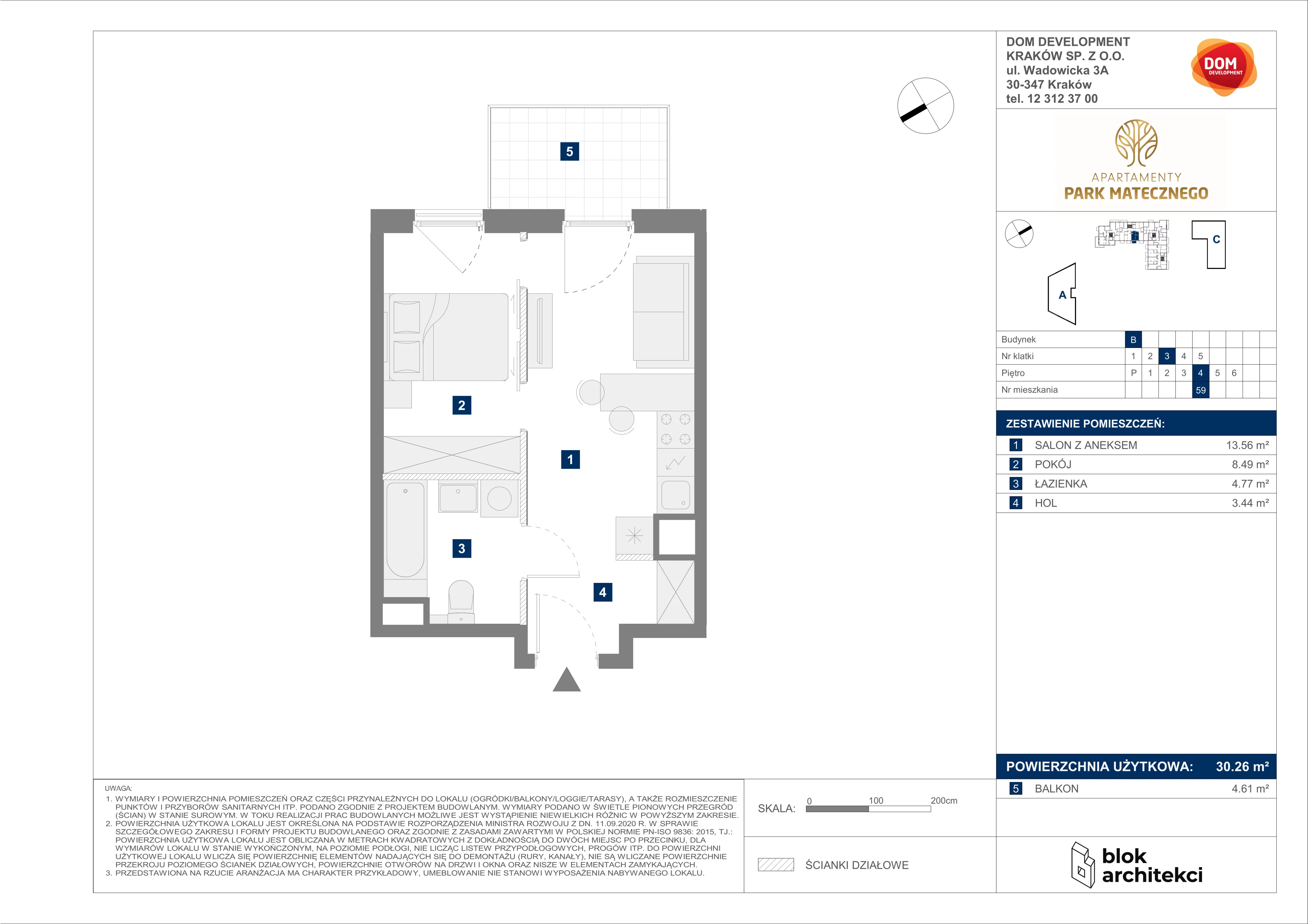 Apartament 30,26 m², piętro 4, oferta nr B/59, Apartamenty Park Matecznego, Kraków, Podgórze, Mateczny, ul. Rydlówka 5