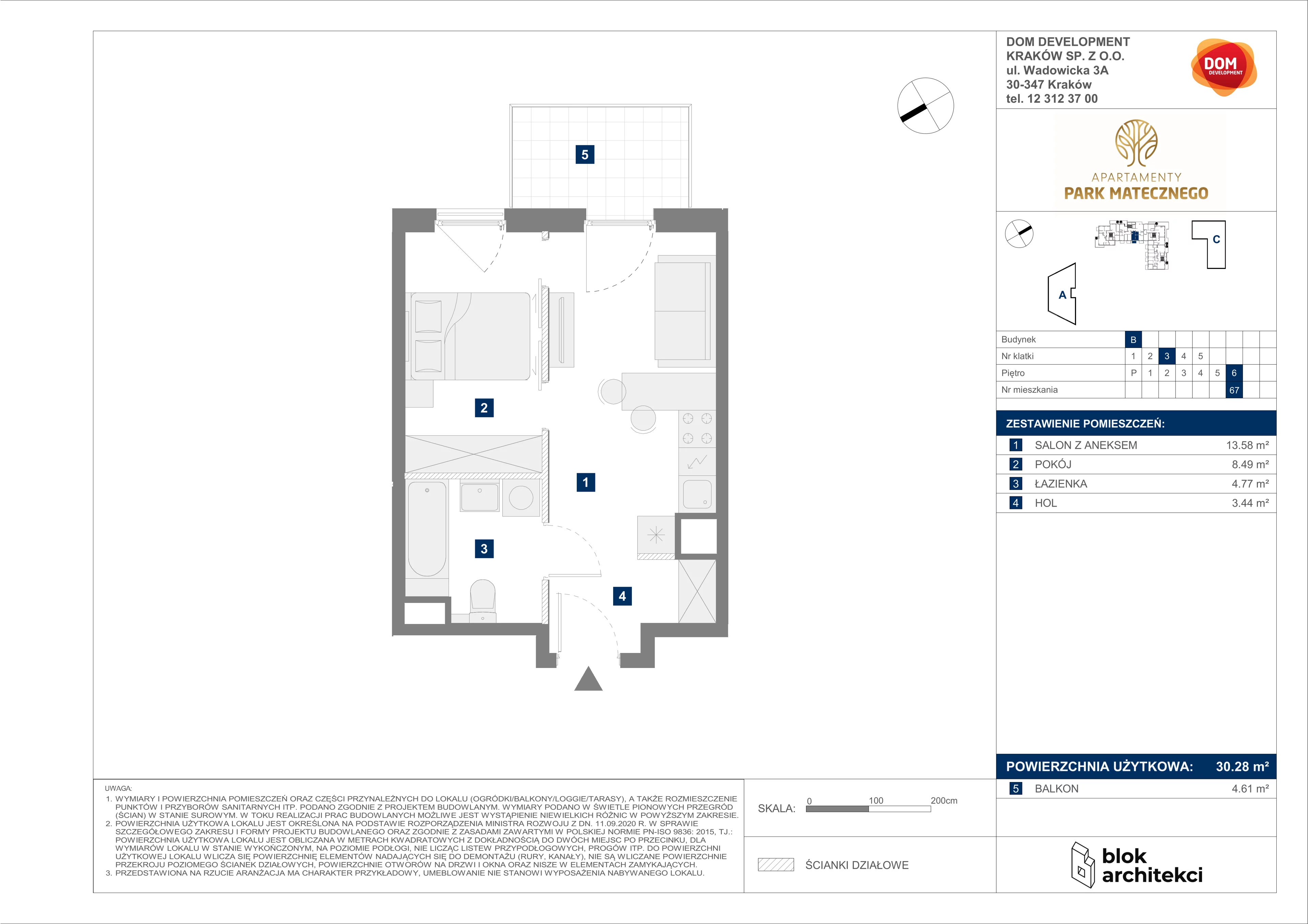 Mieszkanie 30,28 m², piętro 6, oferta nr B/67, Apartamenty Park Matecznego, Kraków, Podgórze, Mateczny, ul. Rydlówka 5