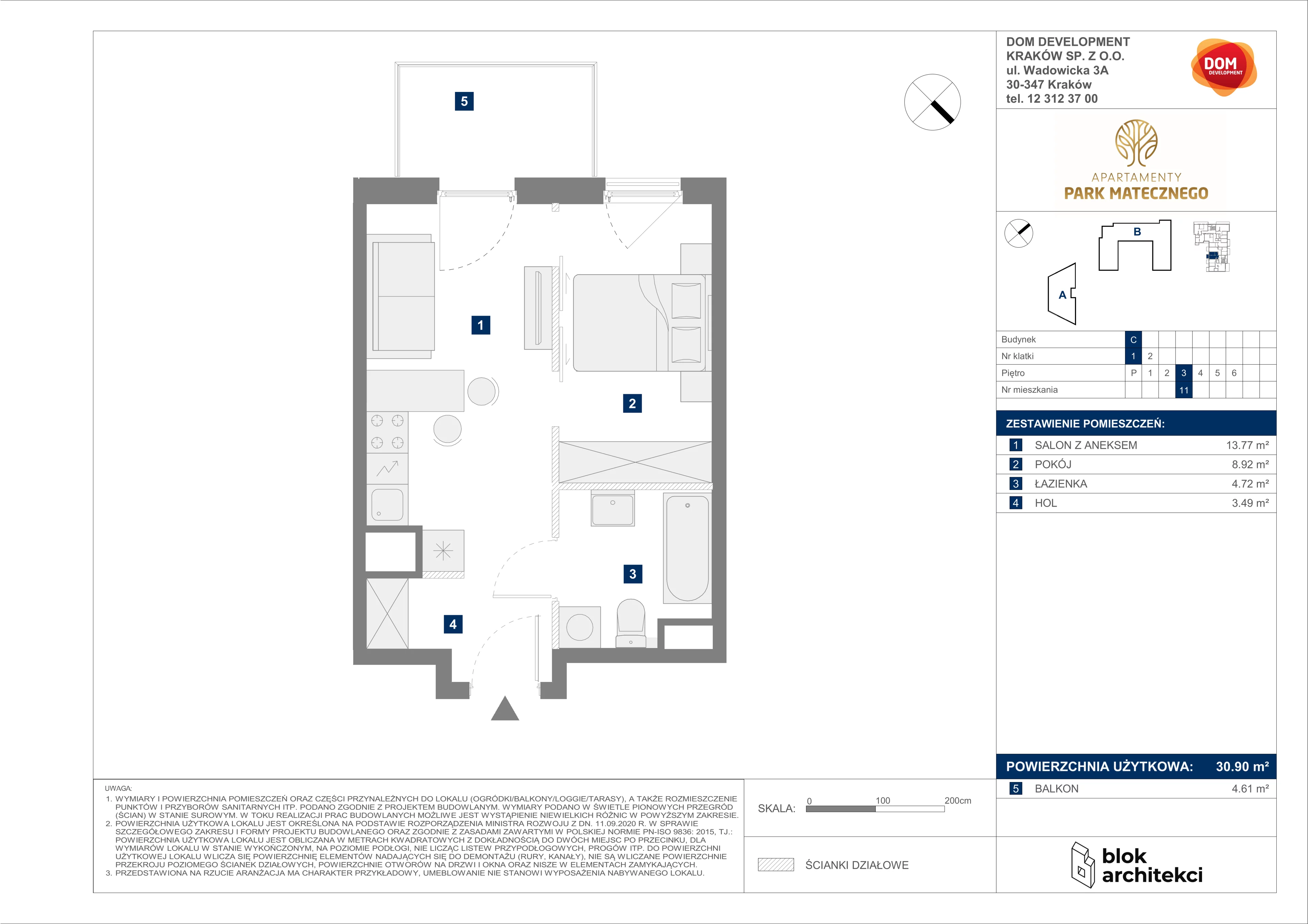 Apartament 30,90 m², piętro 3, oferta nr C/11, Apartamenty Park Matecznego, Kraków, Podgórze, Mateczny, ul. Rydlówka 5