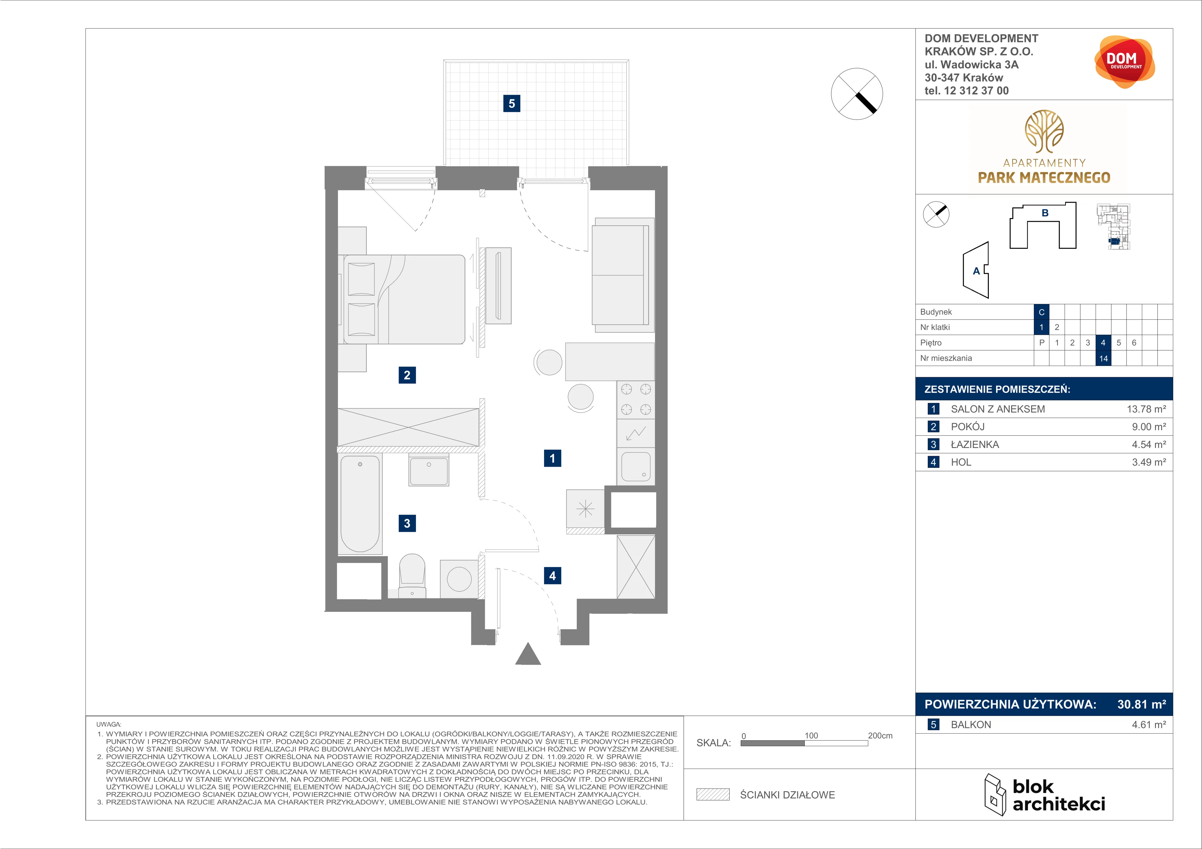 Mieszkanie 30,81 m², piętro 4, oferta nr C/14, Apartamenty Park Matecznego, Kraków, Podgórze, Mateczny, ul. Rydlówka 5