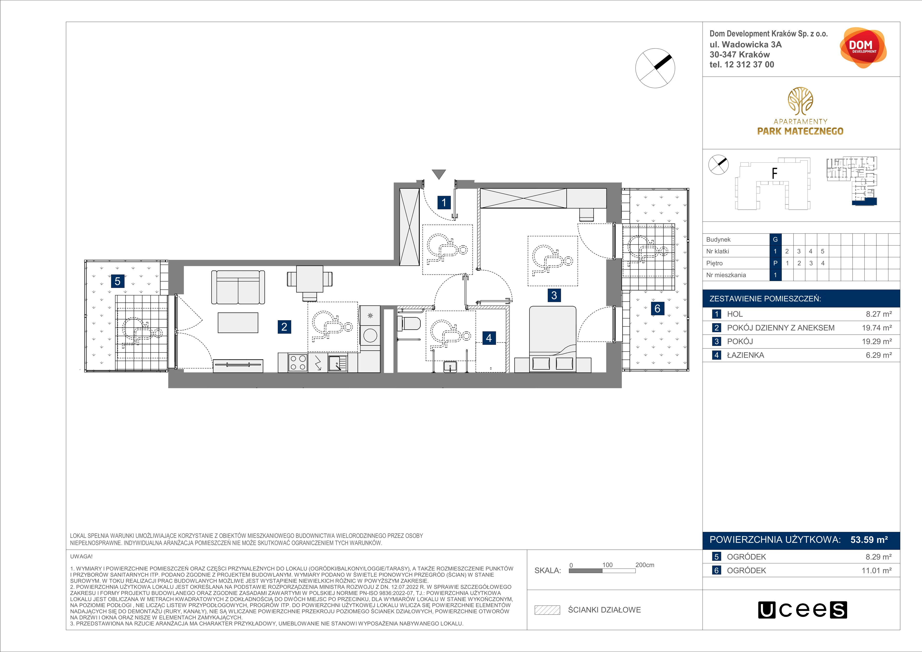 2 pokoje, apartament 53,59 m², parter, oferta nr G/1, Apartamenty Park Matecznego bud. F i G, Kraków, Podgórze, Mateczny, ul. Rydlówka / Nowoorawska