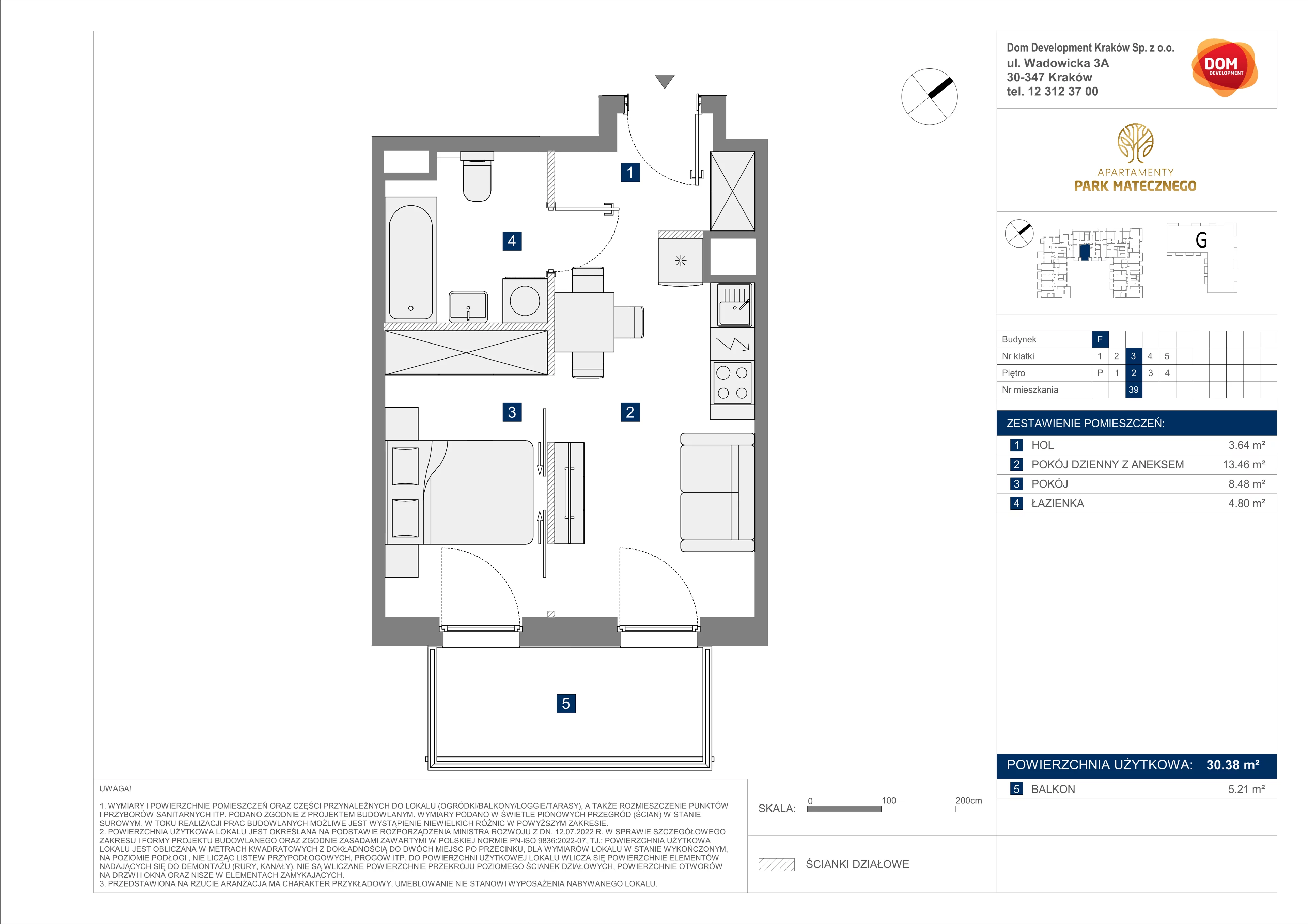 2 pokoje, apartament 30,38 m², piętro 2, oferta nr F/39, Apartamenty Park Matecznego bud. F i G, Kraków, Podgórze, Mateczny, ul. Rydlówka / Nowoorawska