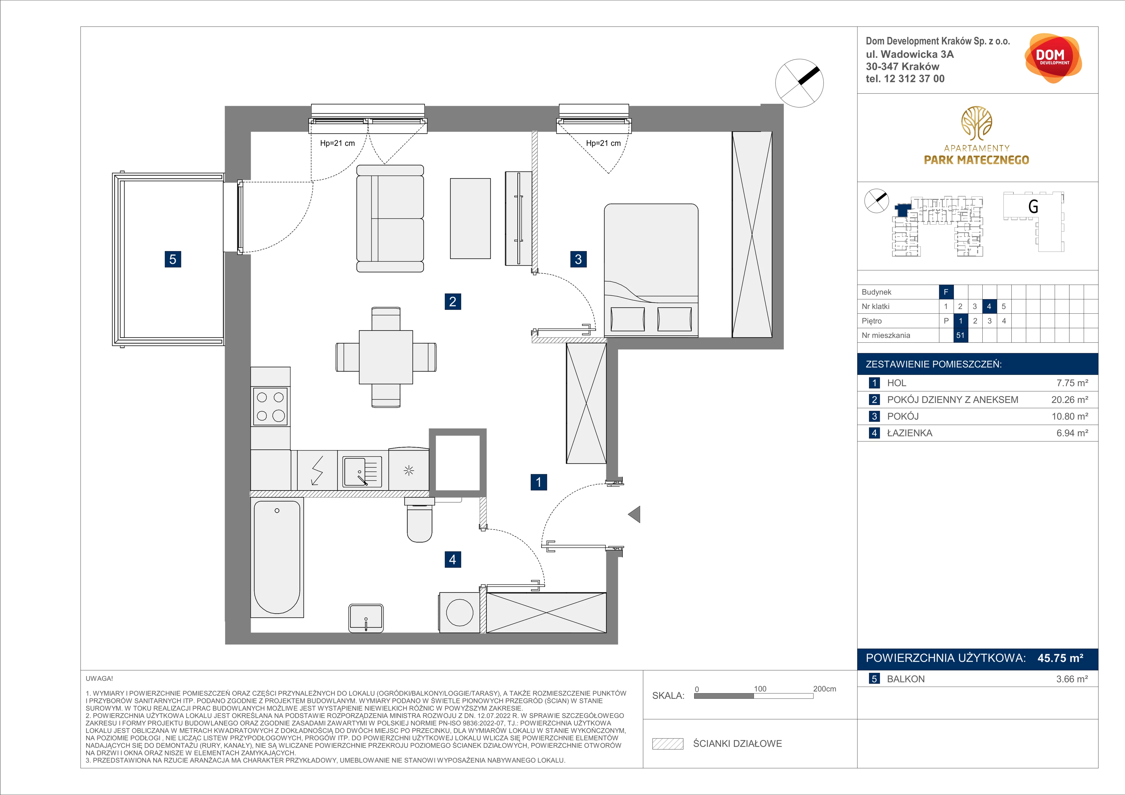 2 pokoje, apartament 45,75 m², piętro 1, oferta nr F/51, Apartamenty Park Matecznego bud. F i G, Kraków, Podgórze, Mateczny, ul. Rydlówka / Nowoorawska