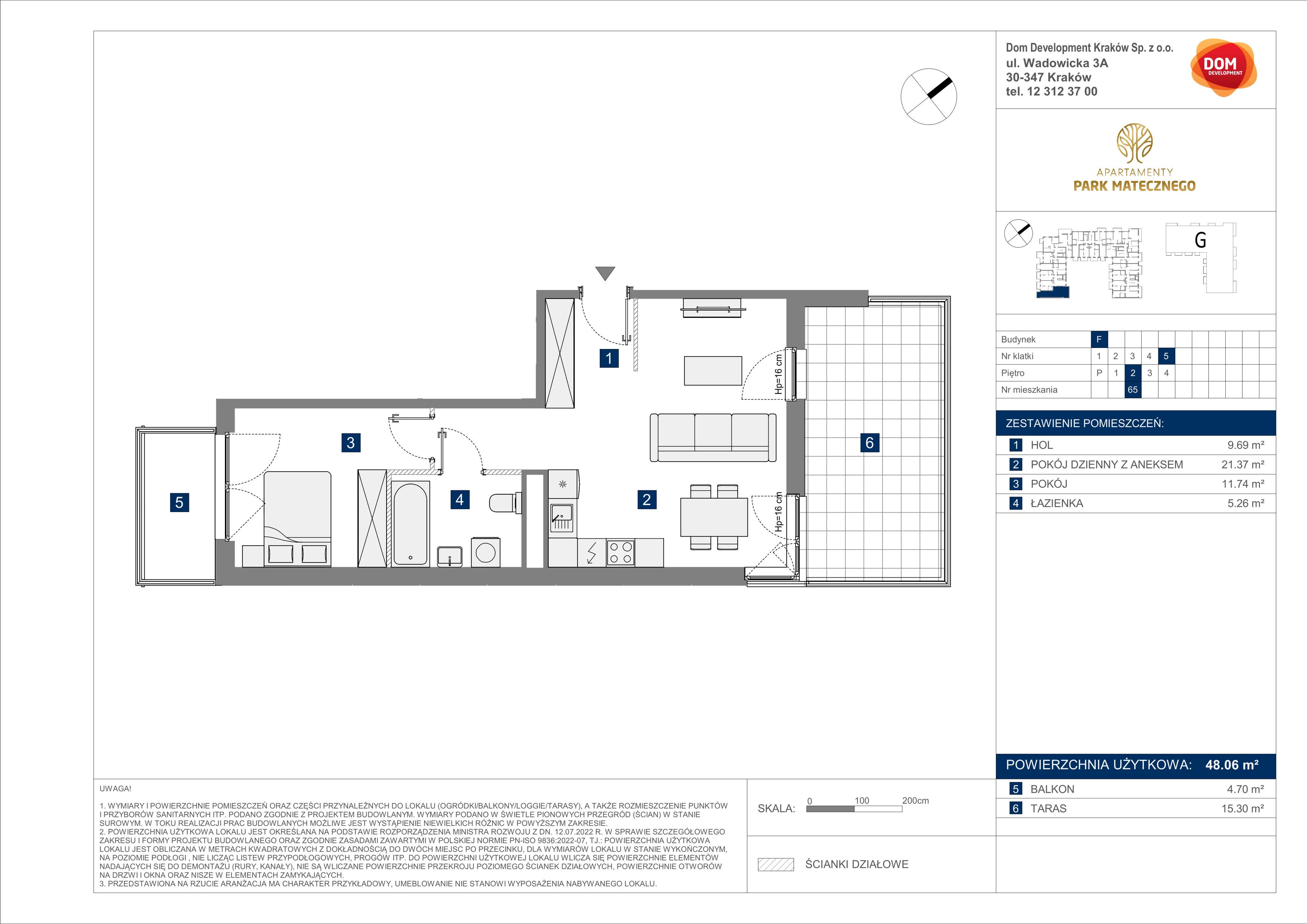 2 pokoje, apartament 48,06 m², piętro 2, oferta nr F/65, Apartamenty Park Matecznego bud. F i G, Kraków, Podgórze, Mateczny, ul. Rydlówka / Nowoorawska