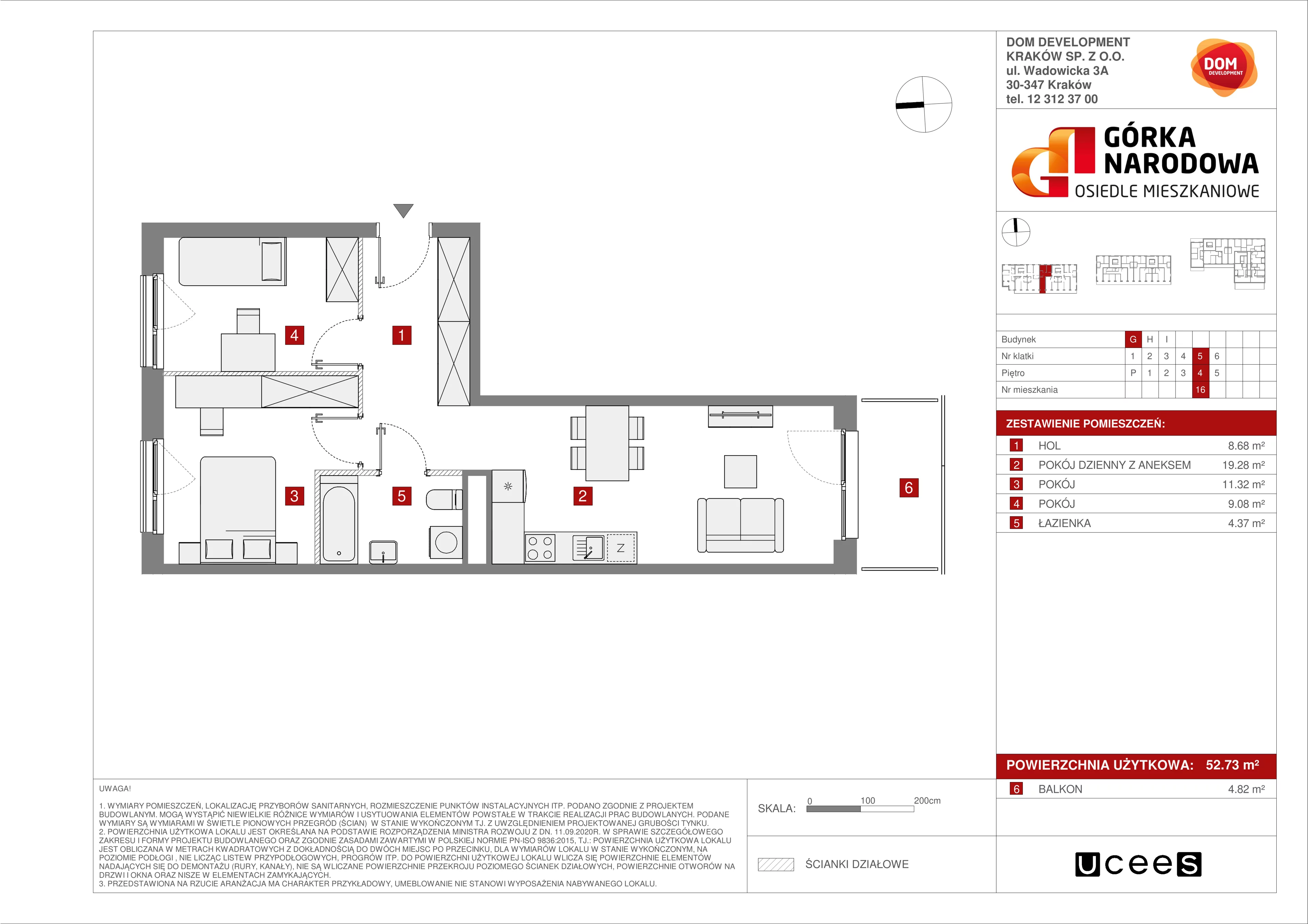 Mieszkanie 52,73 m², piętro 4, oferta nr G/16, Osiedle Górka Narodowa, Kraków, Prądnik Biały, Górka Narodowa, ul. Andrzeja Zauchy