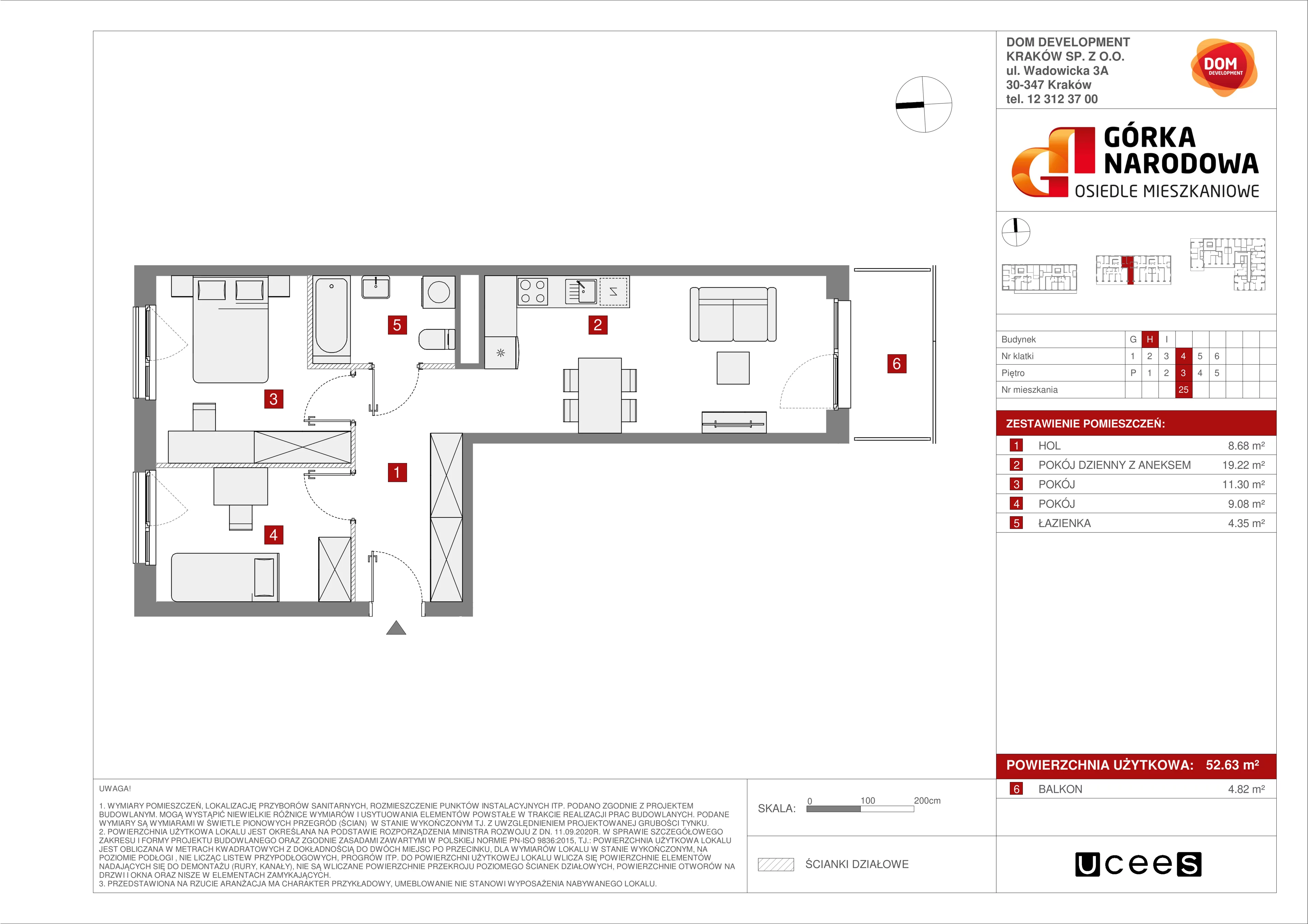 Mieszkanie 52,63 m², piętro 3, oferta nr H/25, Osiedle Górka Narodowa, Kraków, Prądnik Biały, Górka Narodowa, ul. Andrzeja Zauchy