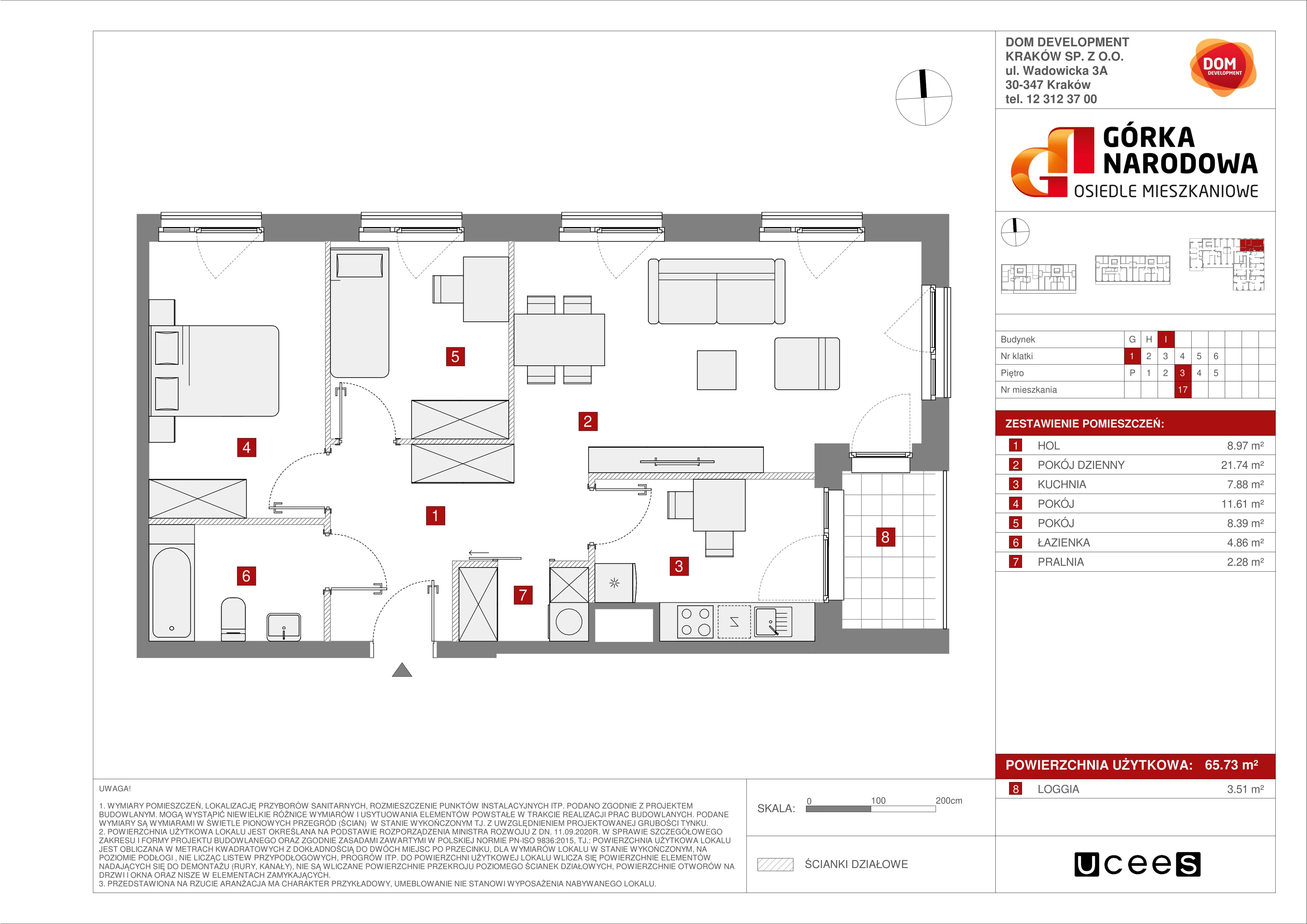 Mieszkanie 65,73 m², piętro 3, oferta nr I/17, Osiedle Górka Narodowa, Kraków, Prądnik Biały, Górka Narodowa, ul. Andrzeja Zauchy