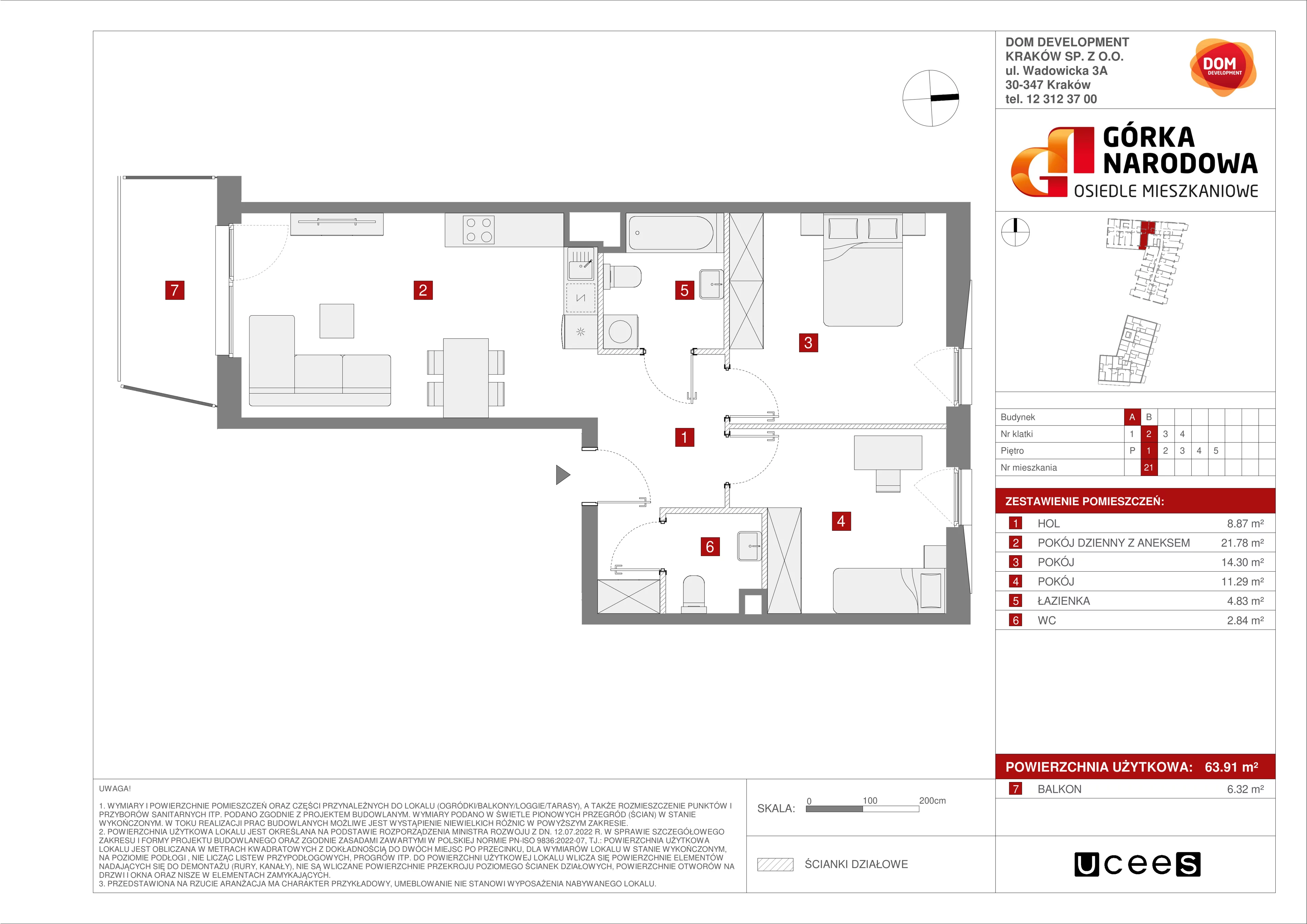 Mieszkanie 63,91 m², piętro 1, oferta nr A/21, Osiedle Górka Narodowa etap 5, Kraków, Prądnik Biały, Górka Narodowa, ul. Papierni Prądnickich