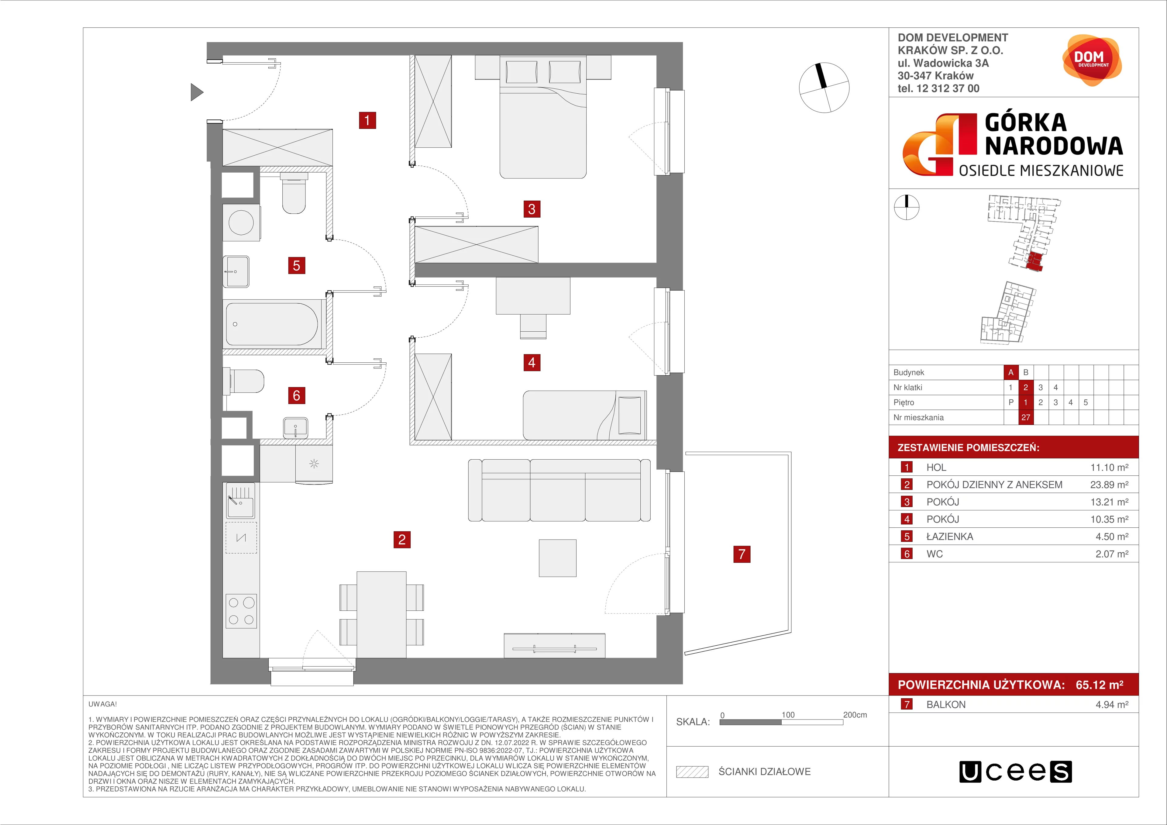 Mieszkanie 65,12 m², piętro 1, oferta nr A/27, Osiedle Górka Narodowa etap 5, Kraków, Prądnik Biały, Górka Narodowa, ul. Papierni Prądnickich