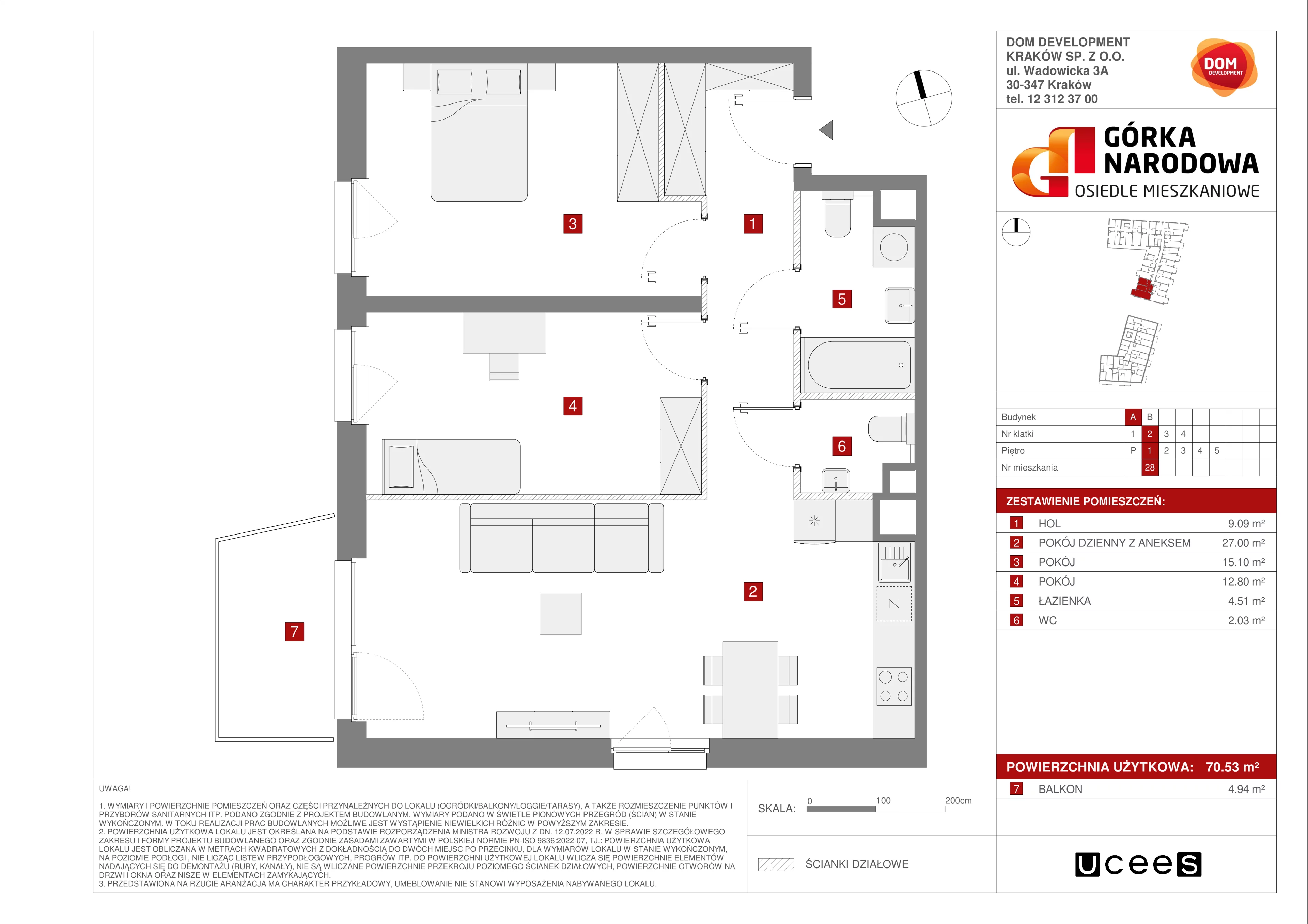 Mieszkanie 70,53 m², piętro 1, oferta nr A/28, Osiedle Górka Narodowa etap 5, Kraków, Prądnik Biały, Górka Narodowa, ul. Papierni Prądnickich