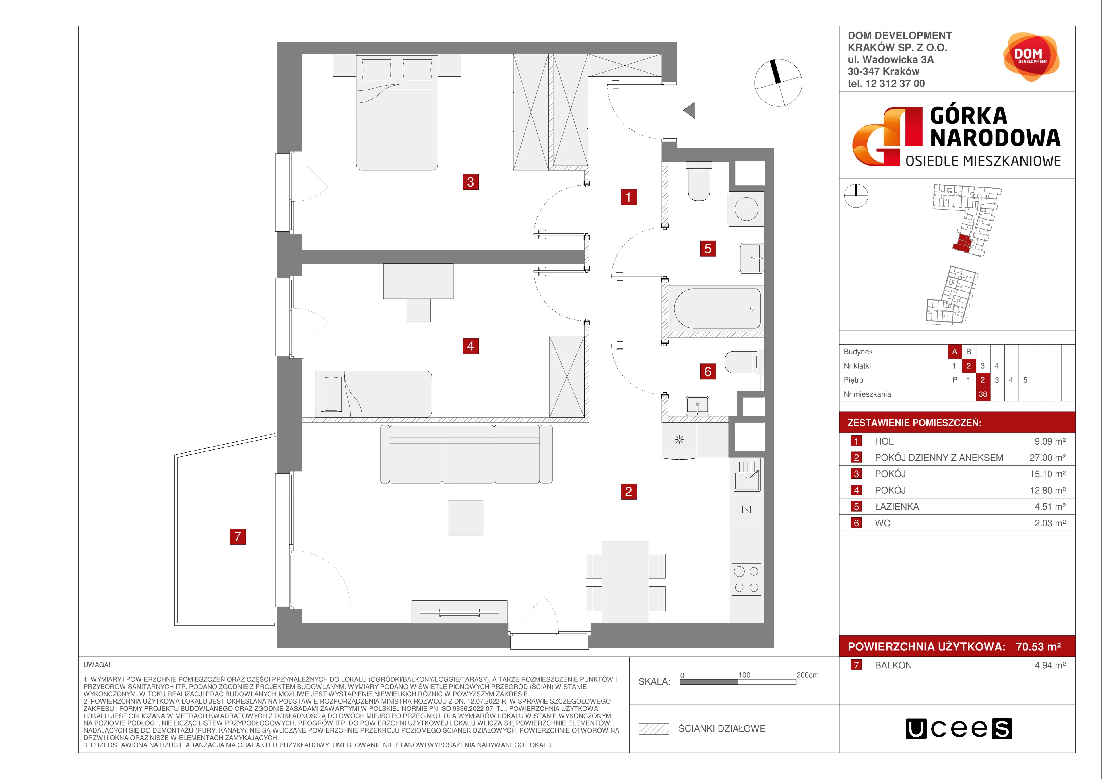 Mieszkanie 70,53 m², piętro 2, oferta nr A/38, Osiedle Górka Narodowa etap 5, Kraków, Prądnik Biały, Górka Narodowa, ul. Papierni Prądnickich