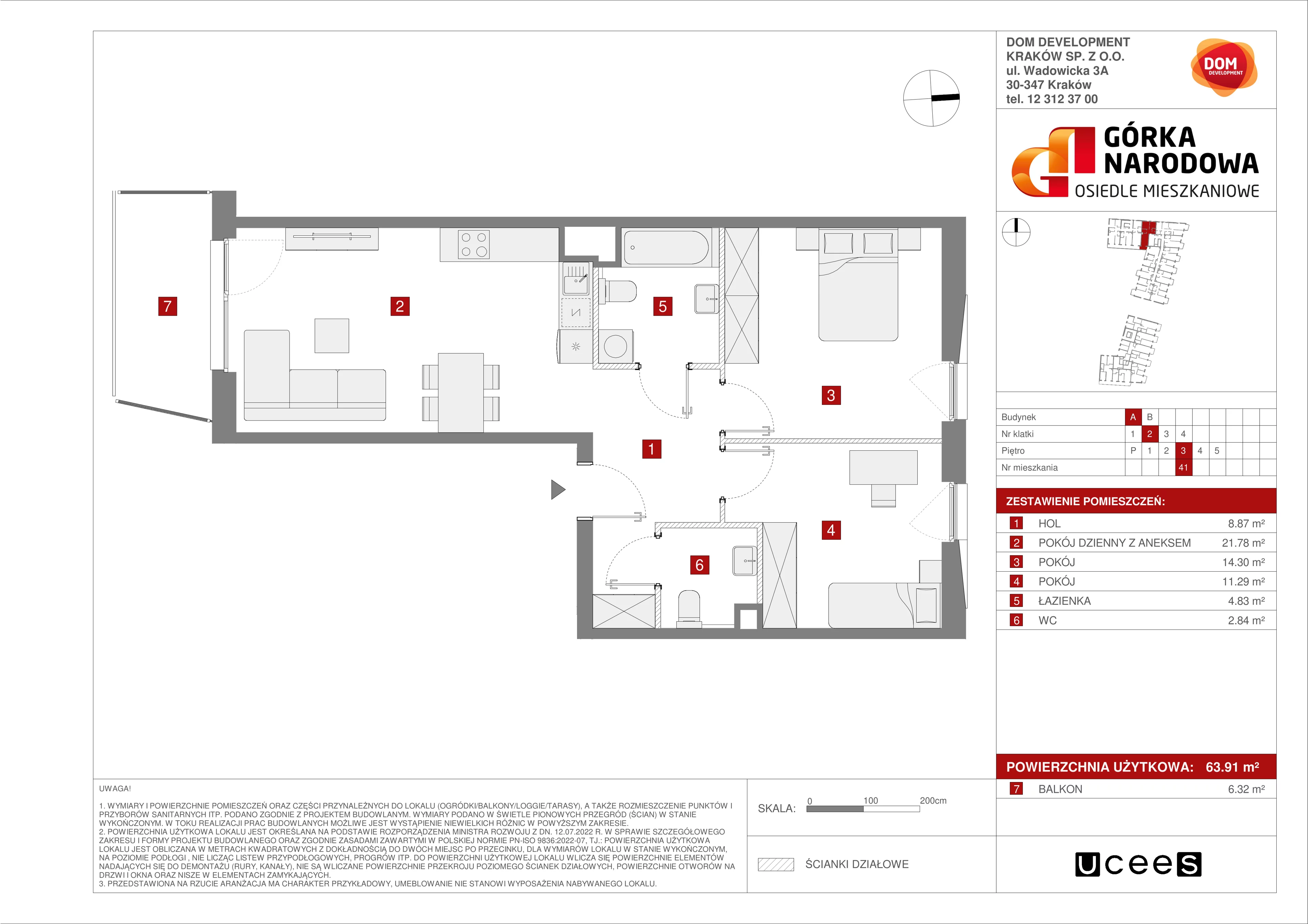 Mieszkanie 63,91 m², piętro 3, oferta nr A/41, Osiedle Górka Narodowa etap 5, Kraków, Prądnik Biały, Górka Narodowa, ul. Papierni Prądnickich