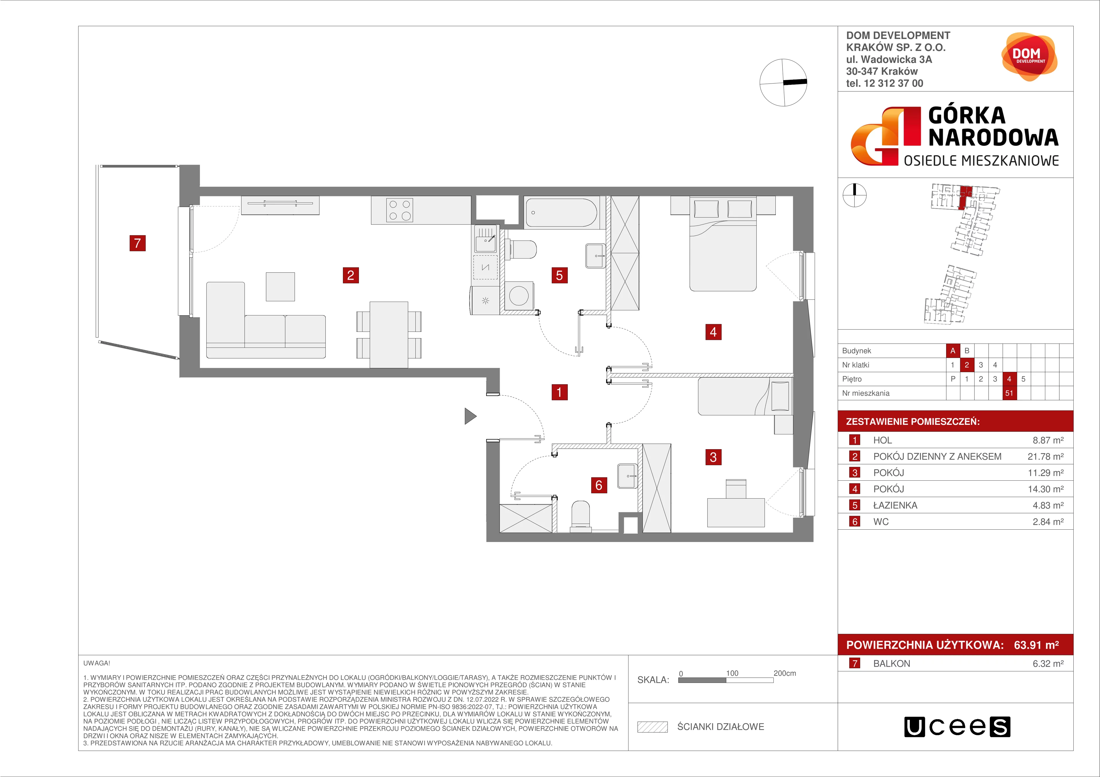 Mieszkanie 63,91 m², piętro 4, oferta nr A/51, Osiedle Górka Narodowa etap 5, Kraków, Prądnik Biały, Górka Narodowa, ul. Papierni Prądnickich