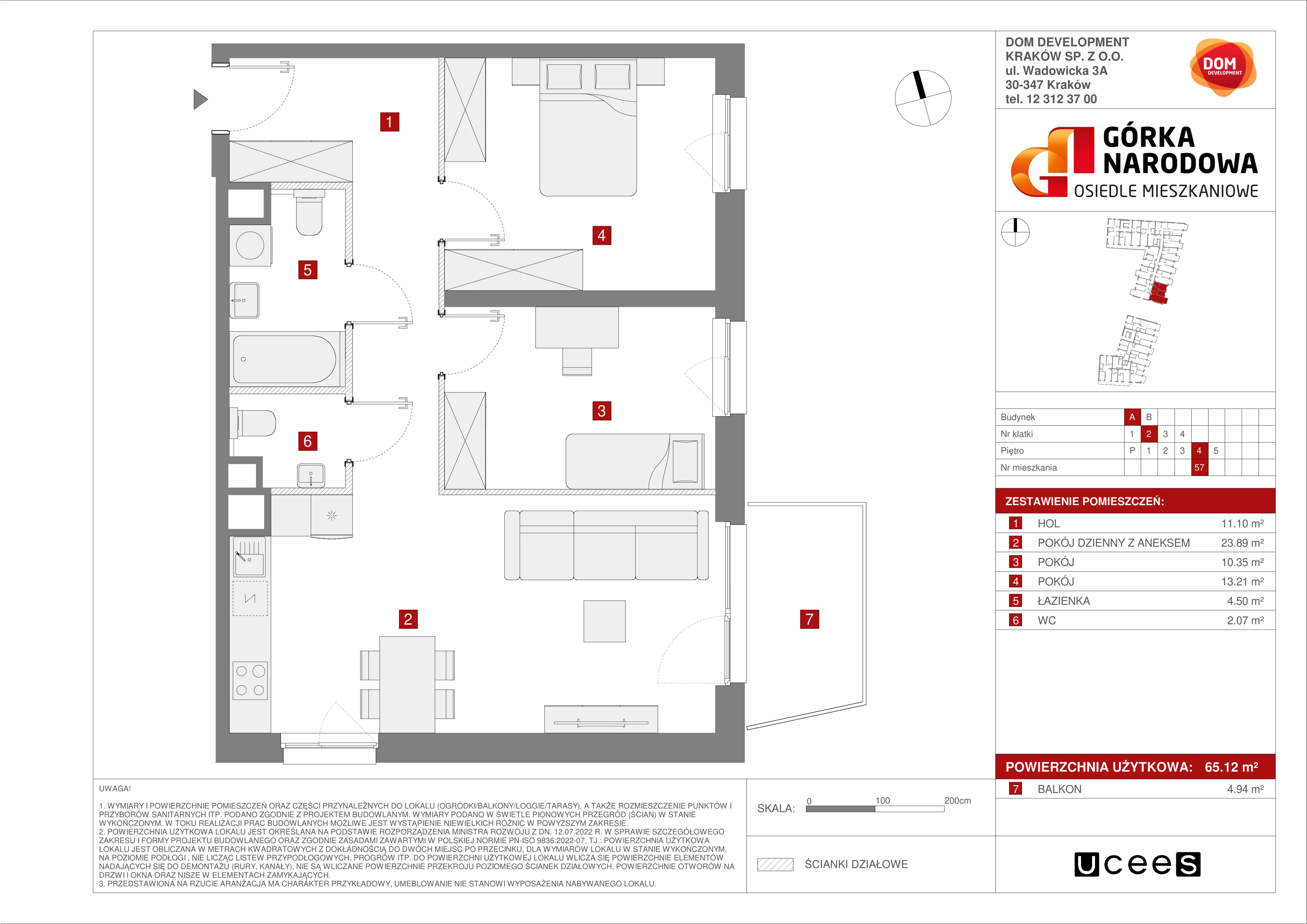 Mieszkanie 65,12 m², piętro 4, oferta nr A/57, Osiedle Górka Narodowa etap 5, Kraków, Prądnik Biały, Górka Narodowa, ul. Papierni Prądnickich