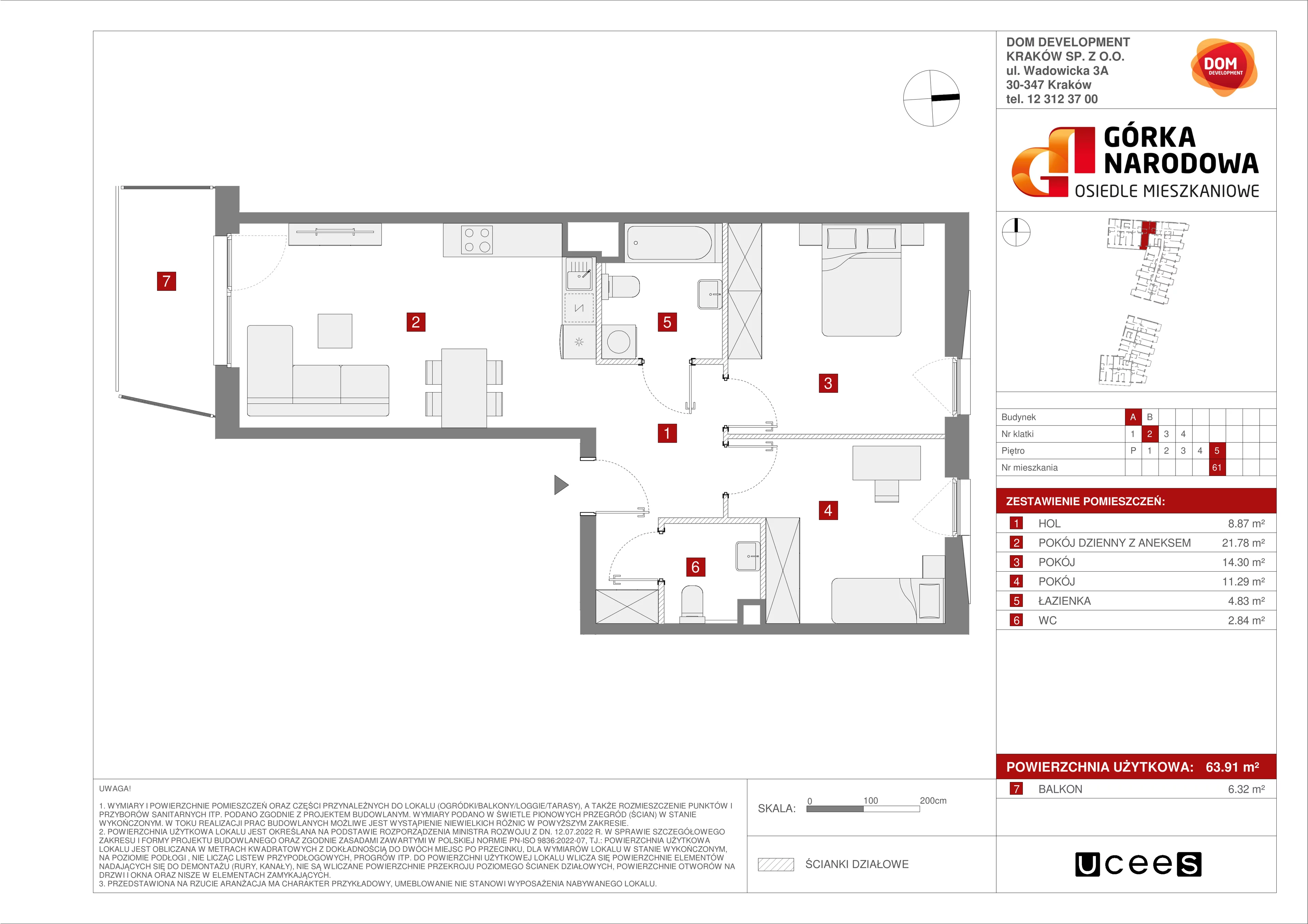 Mieszkanie 63,91 m², piętro 5, oferta nr A/61, Osiedle Górka Narodowa etap 5, Kraków, Prądnik Biały, Górka Narodowa, ul. Papierni Prądnickich