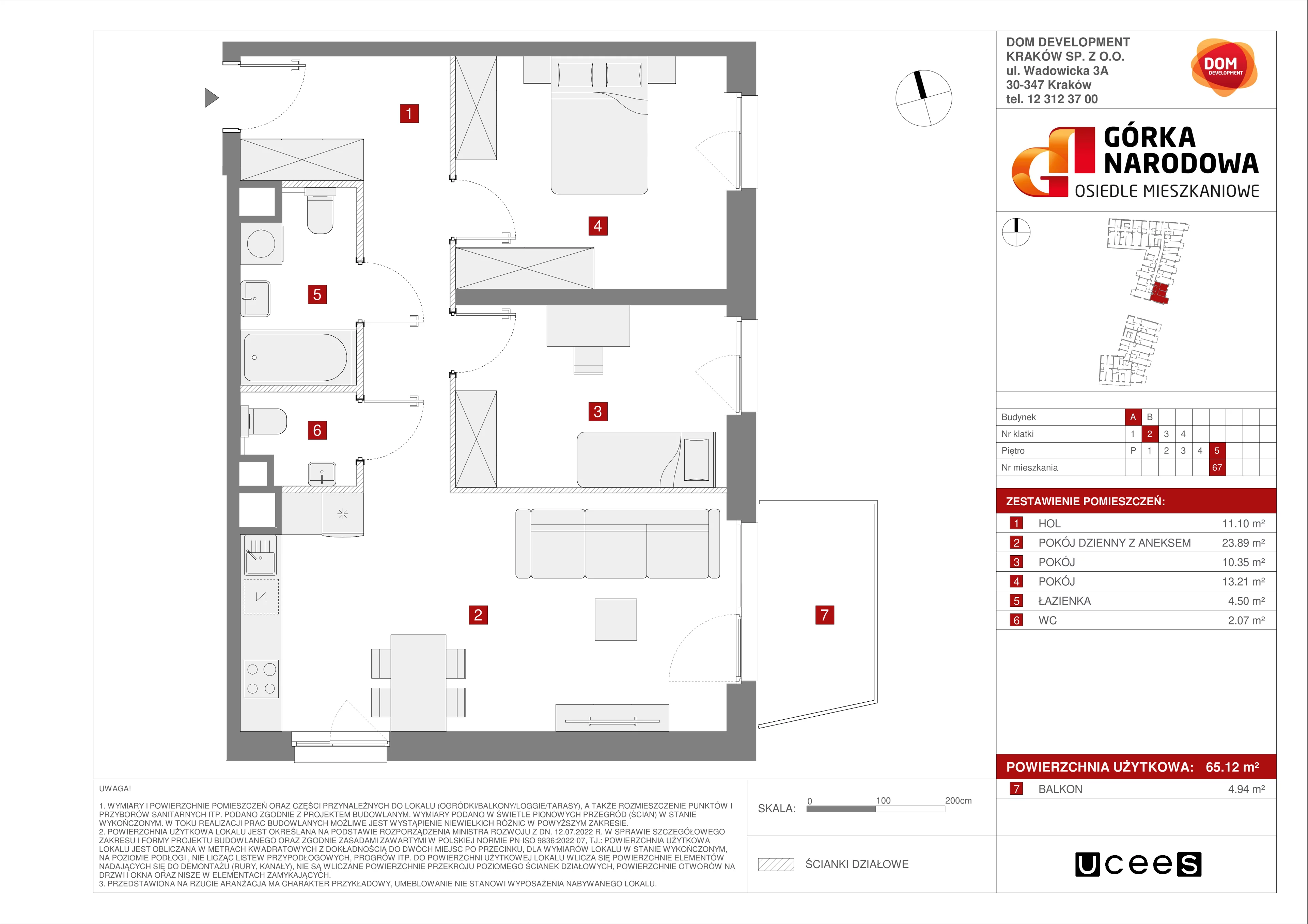 Mieszkanie 65,12 m², piętro 5, oferta nr A/67, Osiedle Górka Narodowa etap 5, Kraków, Prądnik Biały, Górka Narodowa, ul. Papierni Prądnickich