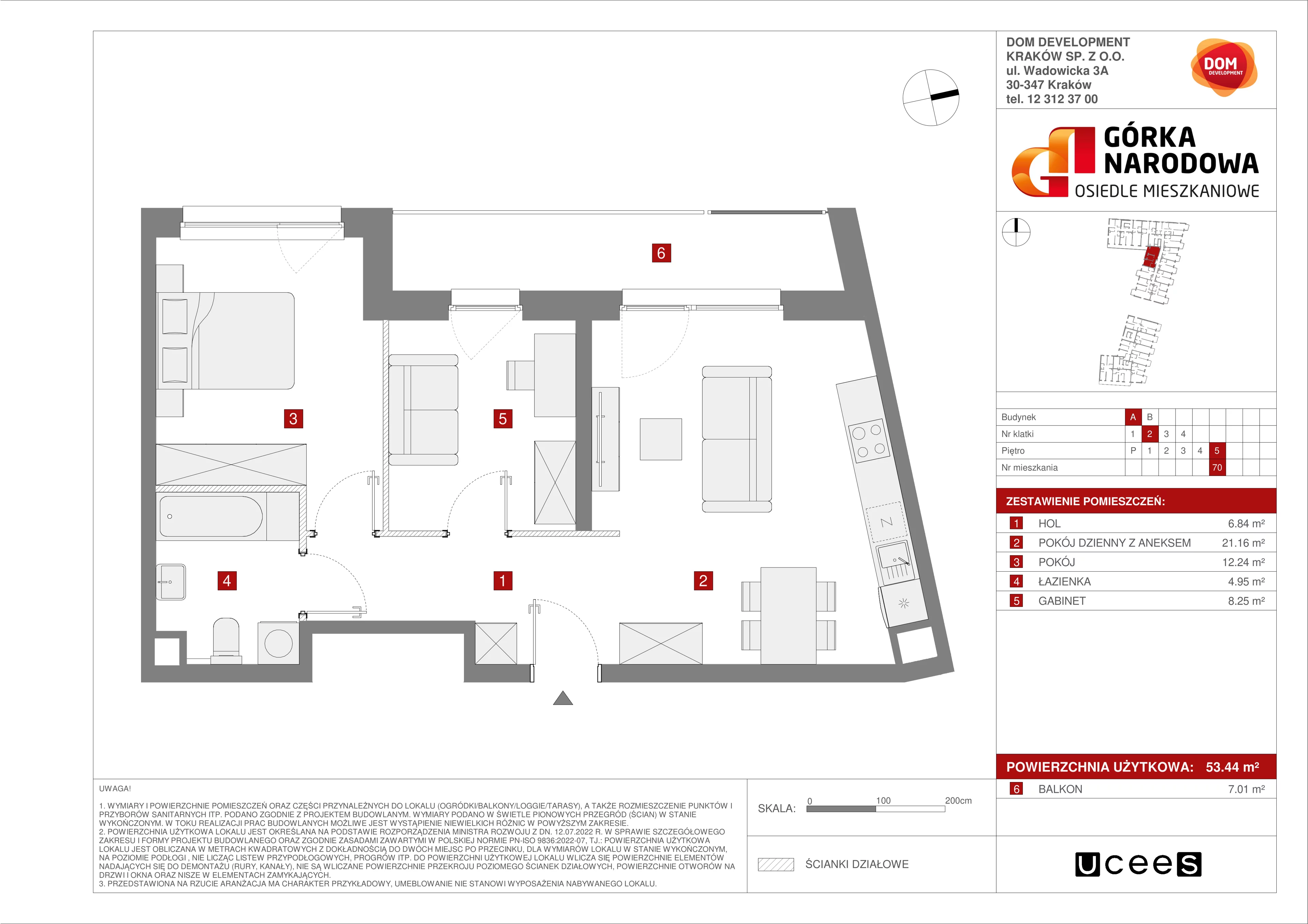 Mieszkanie 53,44 m², piętro 5, oferta nr A/70, Osiedle Górka Narodowa etap 5, Kraków, Prądnik Biały, Górka Narodowa, ul. Papierni Prądnickich