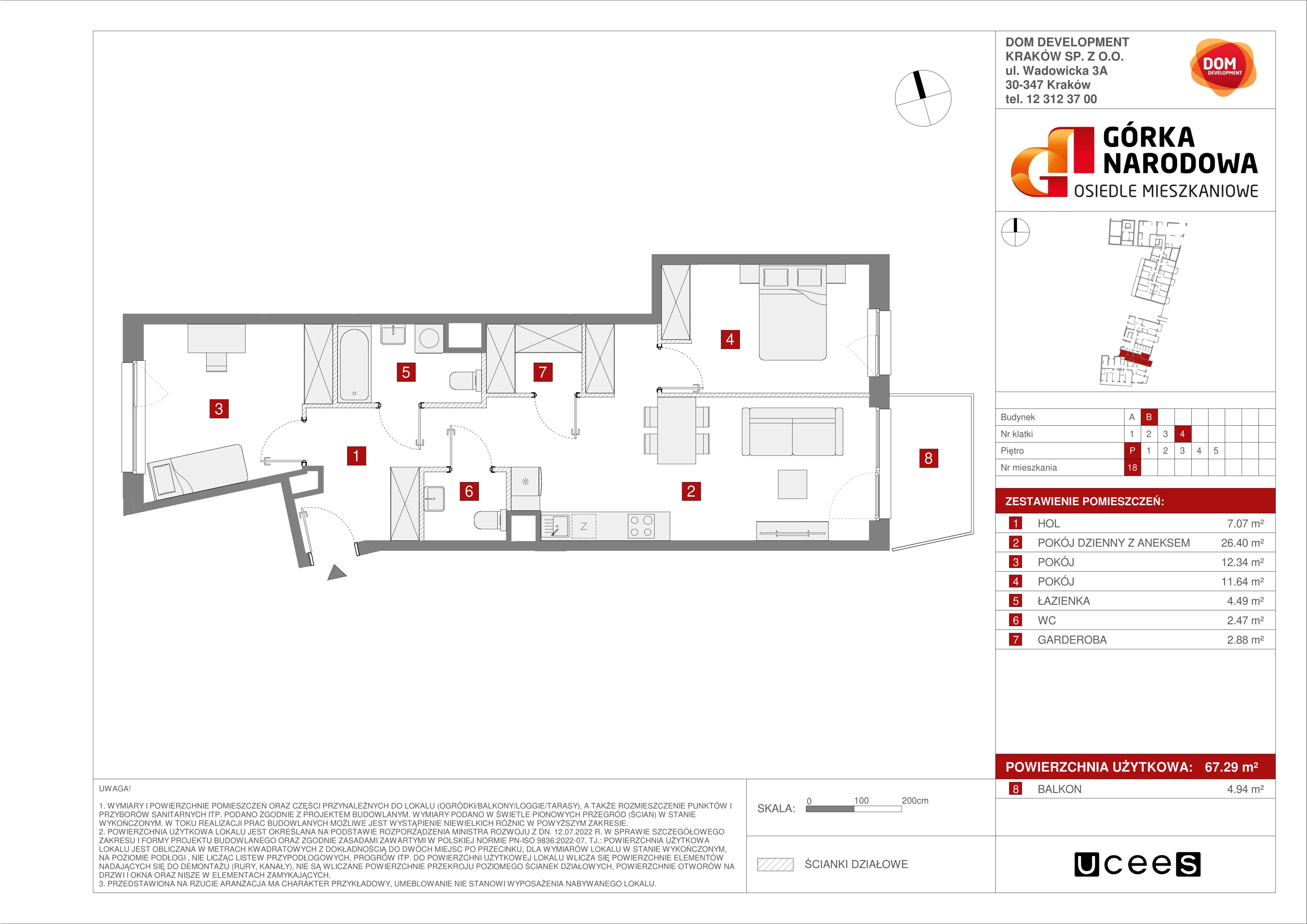 Mieszkanie 67,29 m², parter, oferta nr B/18, Osiedle Górka Narodowa etap 5, Kraków, Prądnik Biały, Górka Narodowa, ul. Papierni Prądnickich