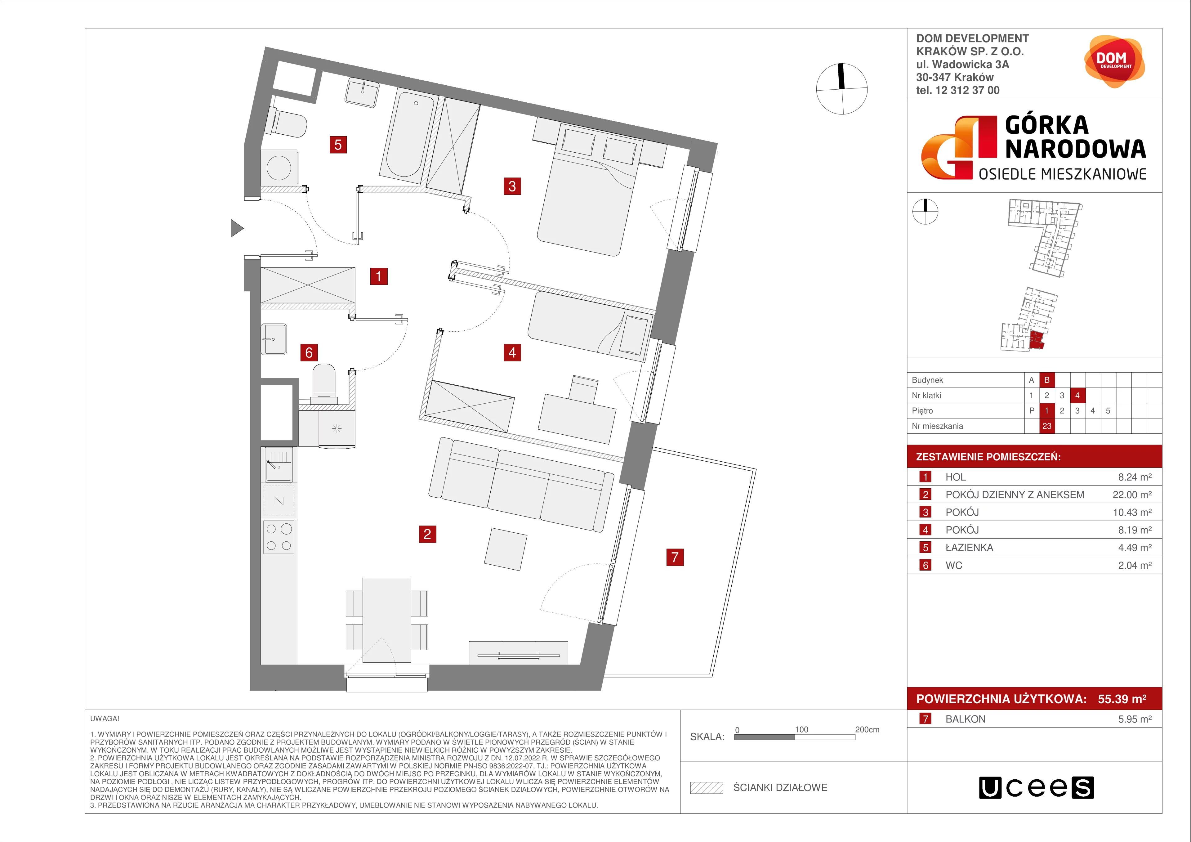 Mieszkanie 55,39 m², piętro 1, oferta nr B/23, Osiedle Górka Narodowa etap 5, Kraków, Prądnik Biały, Górka Narodowa, ul. Papierni Prądnickich