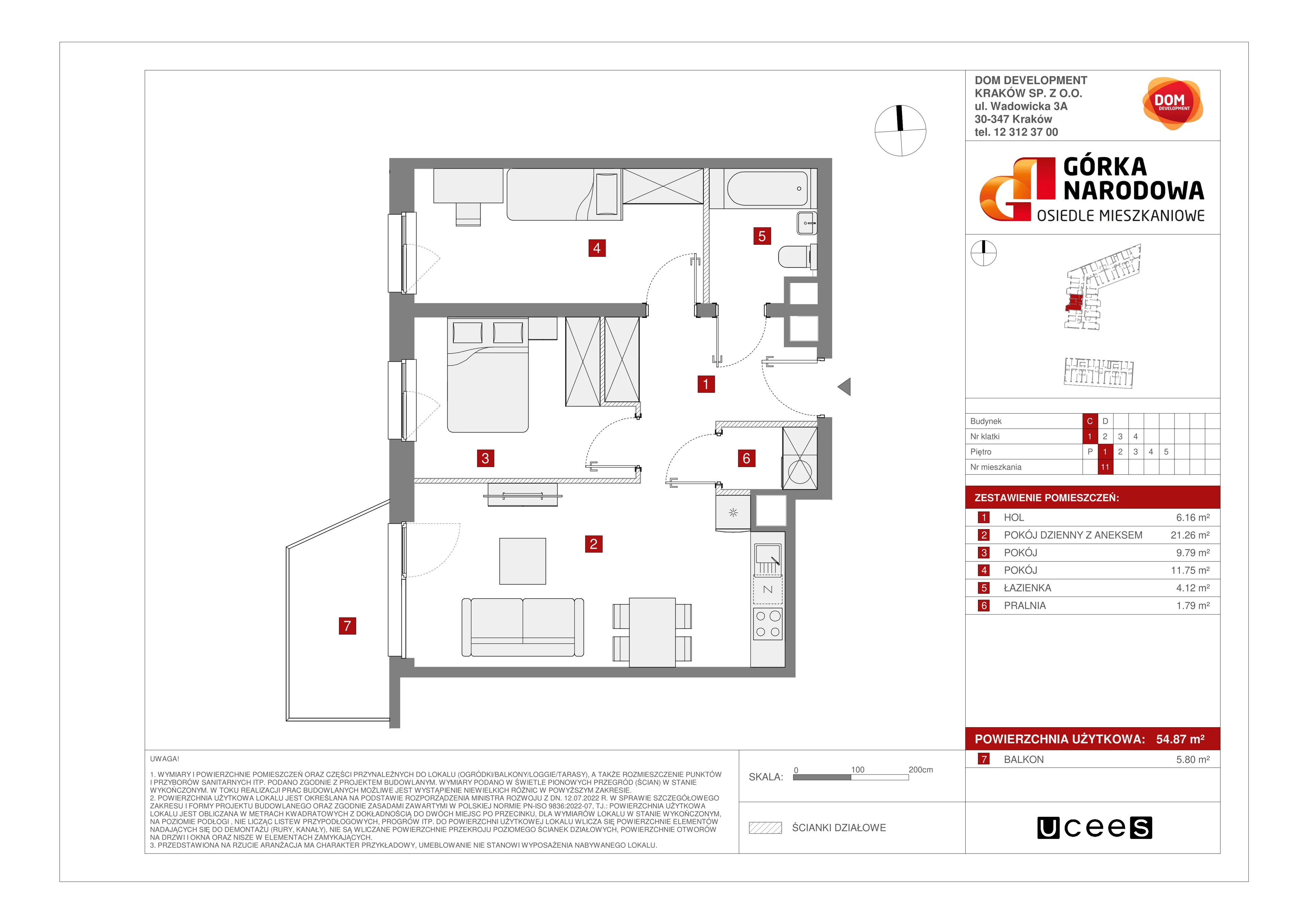 Mieszkanie 54,87 m², piętro 1, oferta nr C/11, Osiedle Górka Narodowa etap 5, Kraków, Prądnik Biały, Górka Narodowa, ul. Papierni Prądnickich