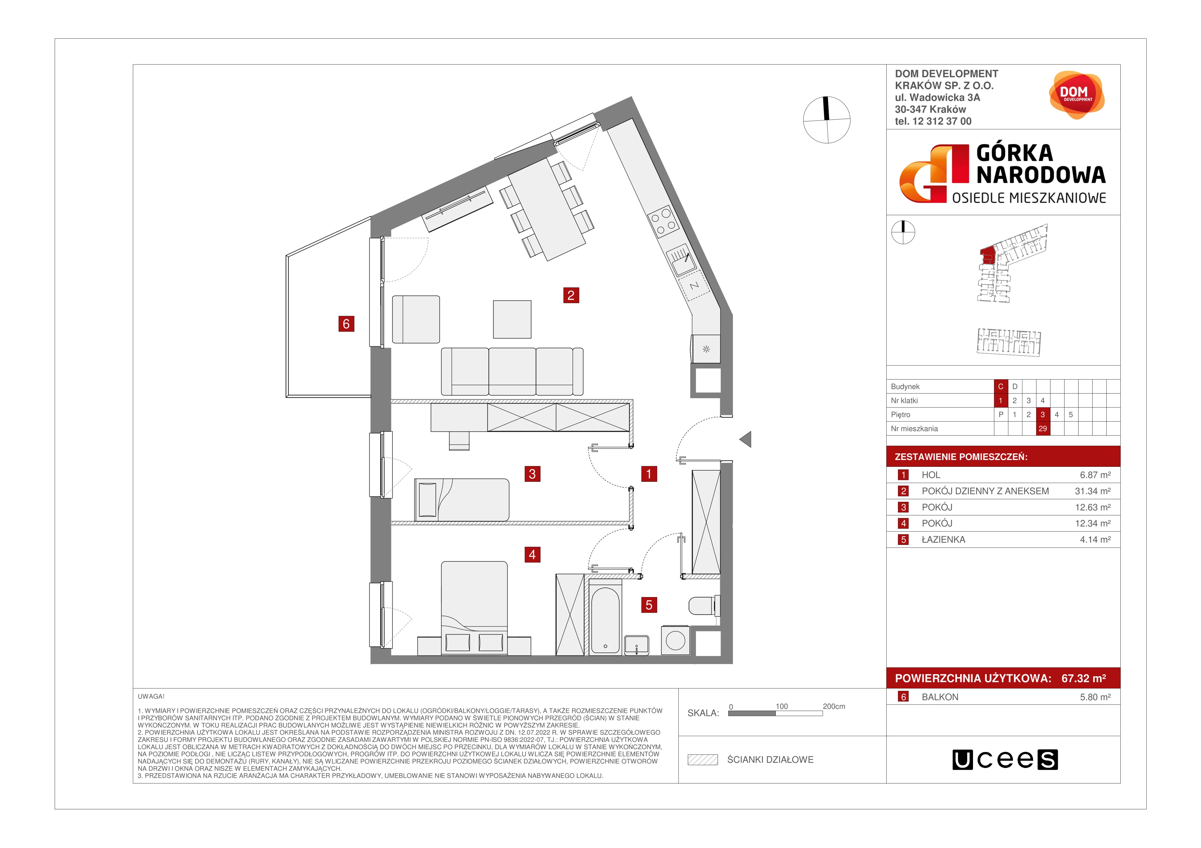 Mieszkanie 67,32 m², piętro 3, oferta nr C/29, Osiedle Górka Narodowa etap 5, Kraków, Prądnik Biały, Górka Narodowa, ul. Papierni Prądnickich