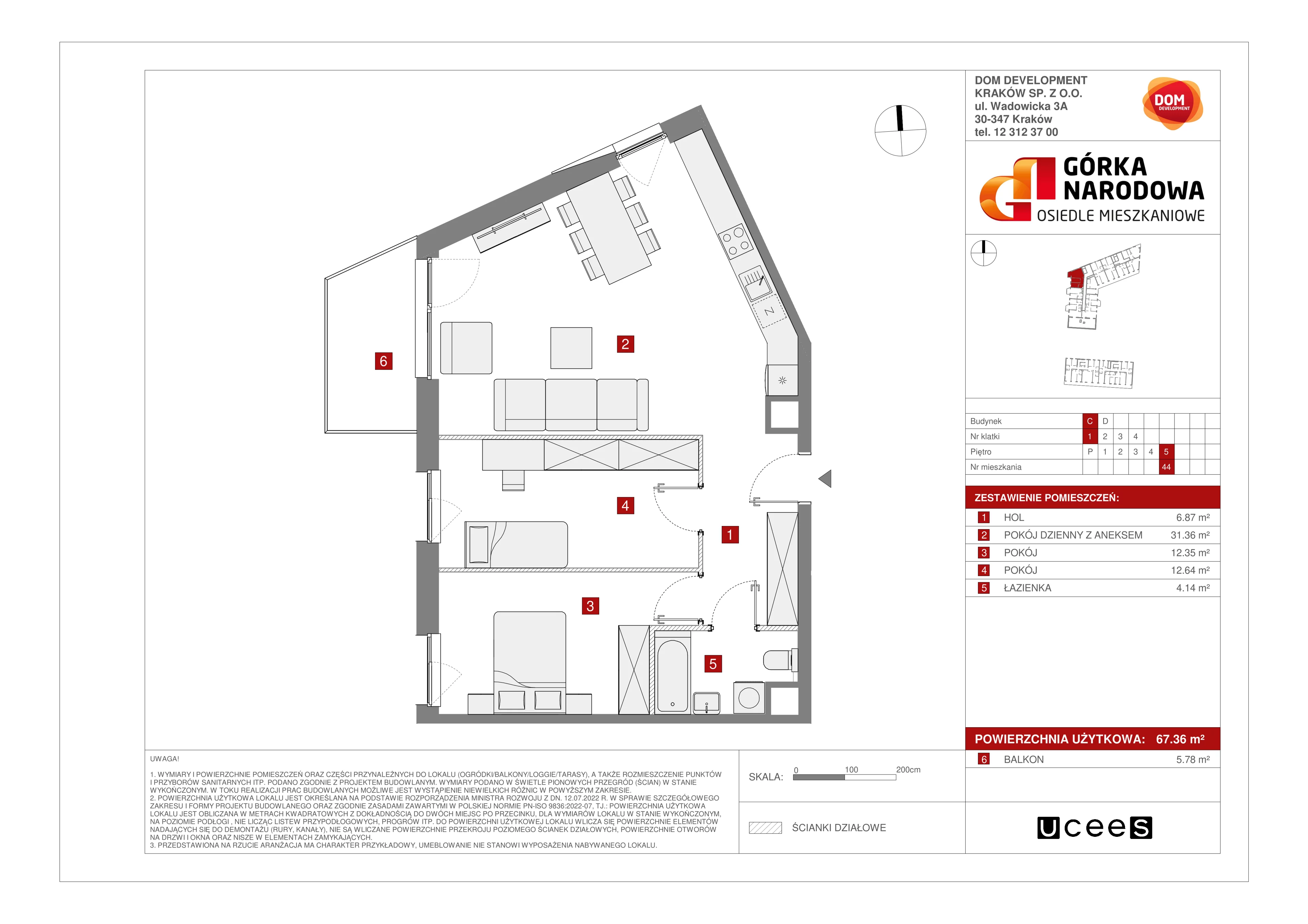 Mieszkanie 67,36 m², piętro 5, oferta nr C/44, Osiedle Górka Narodowa etap 5, Kraków, Prądnik Biały, Górka Narodowa, ul. Papierni Prądnickich