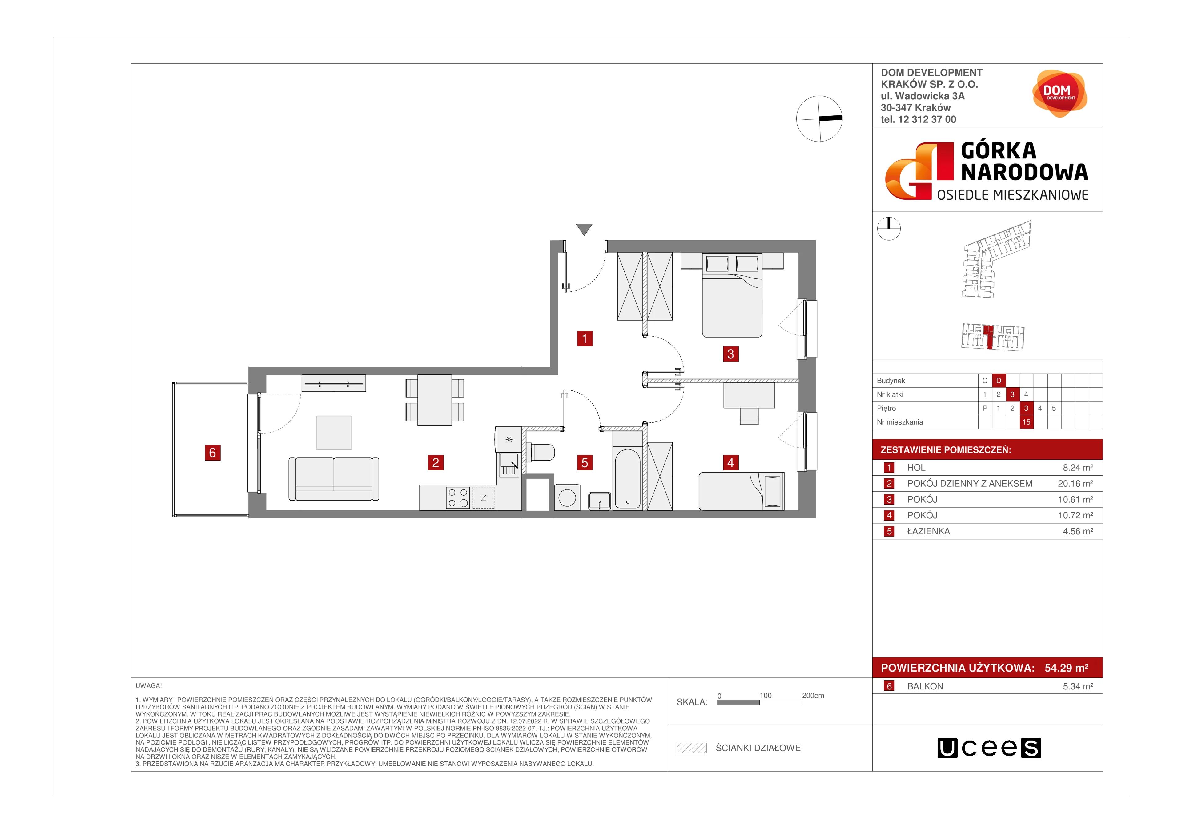 Mieszkanie 54,29 m², piętro 3, oferta nr D/15, Osiedle Górka Narodowa etap 5, Kraków, Prądnik Biały, Górka Narodowa, ul. Papierni Prądnickich