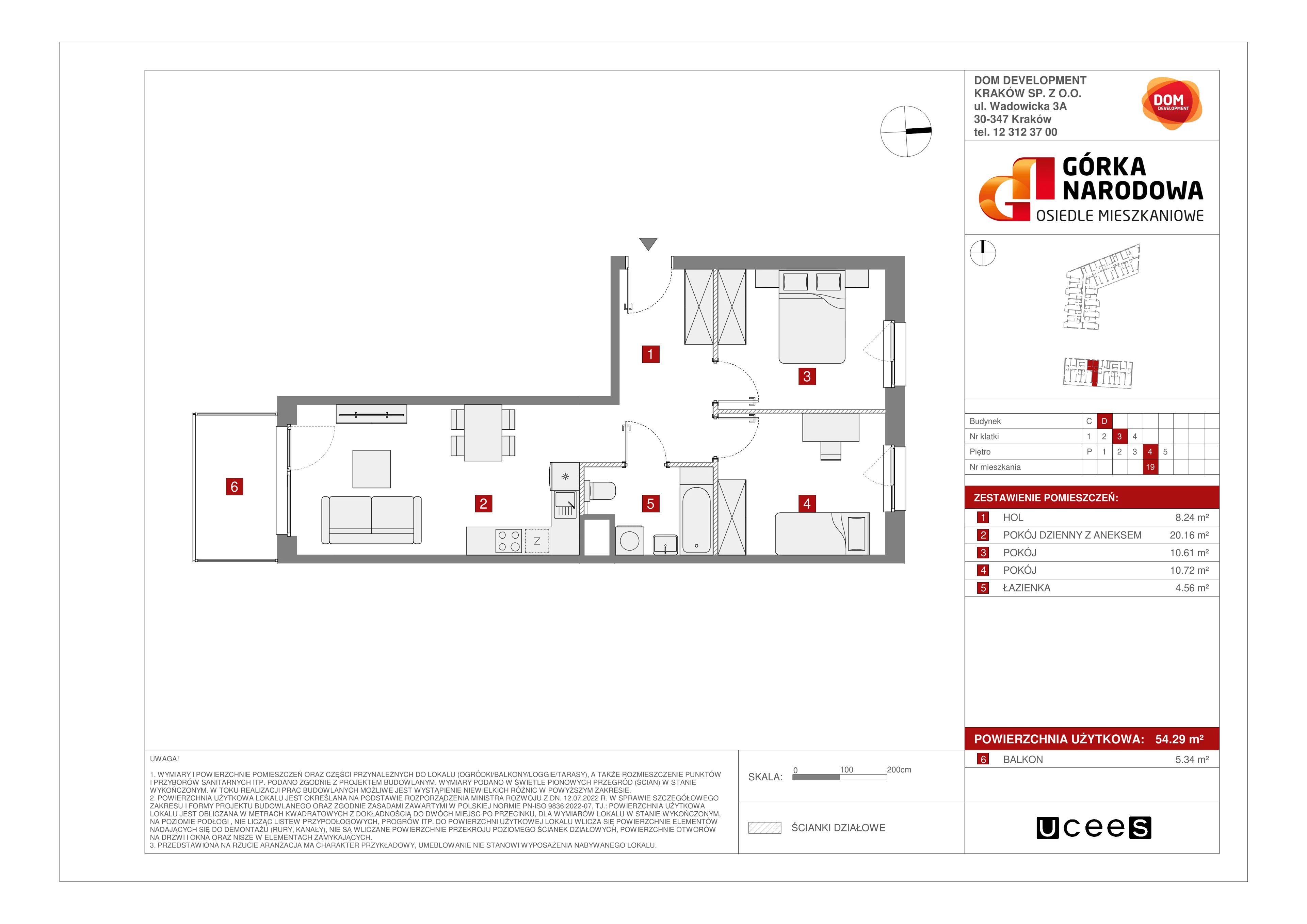 Mieszkanie 54,29 m², piętro 4, oferta nr D/19, Osiedle Górka Narodowa etap 5, Kraków, Prądnik Biały, Górka Narodowa, ul. Papierni Prądnickich