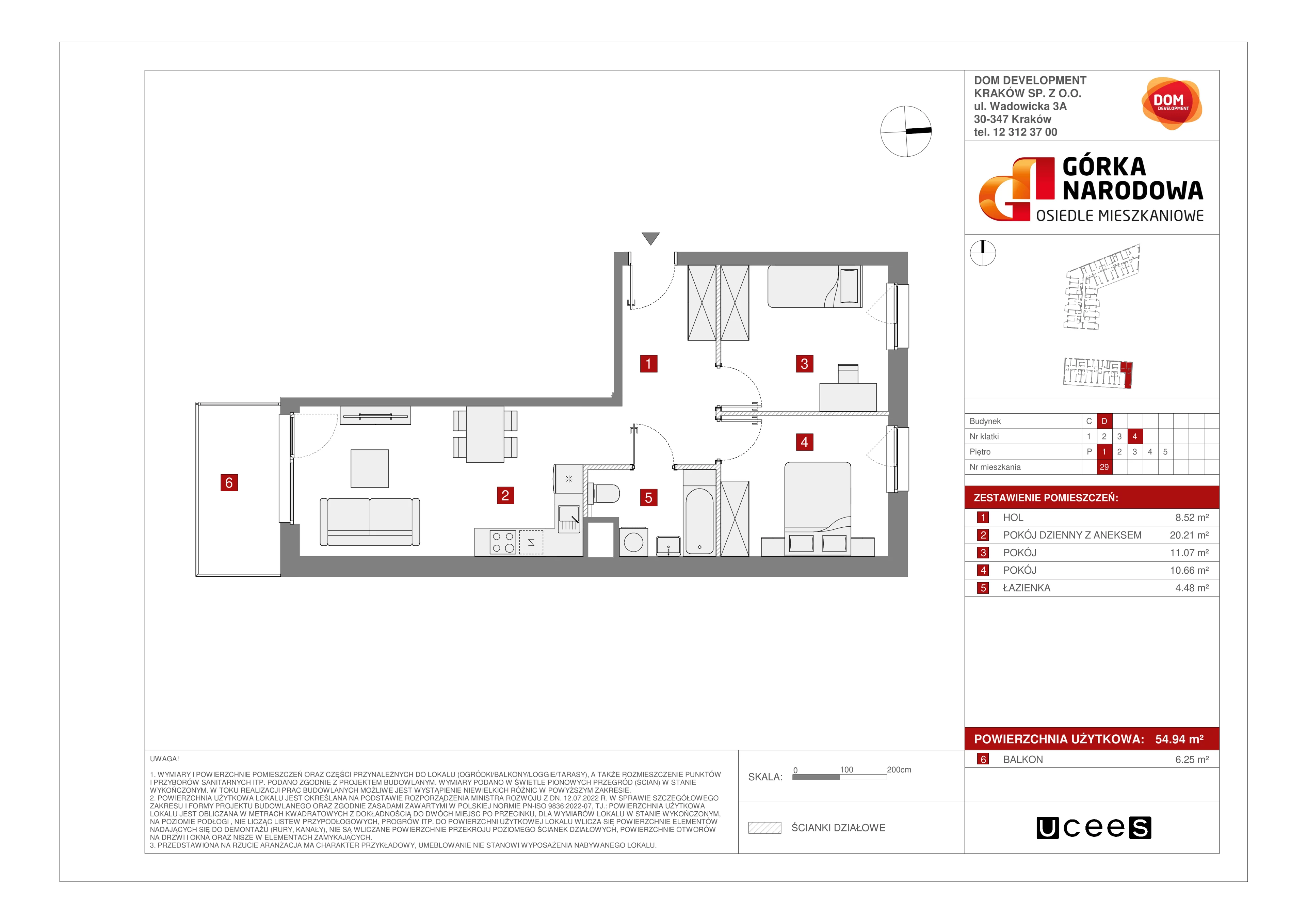 Mieszkanie 54,94 m², piętro 1, oferta nr D/29, Osiedle Górka Narodowa etap 5, Kraków, Prądnik Biały, Górka Narodowa, ul. Papierni Prądnickich