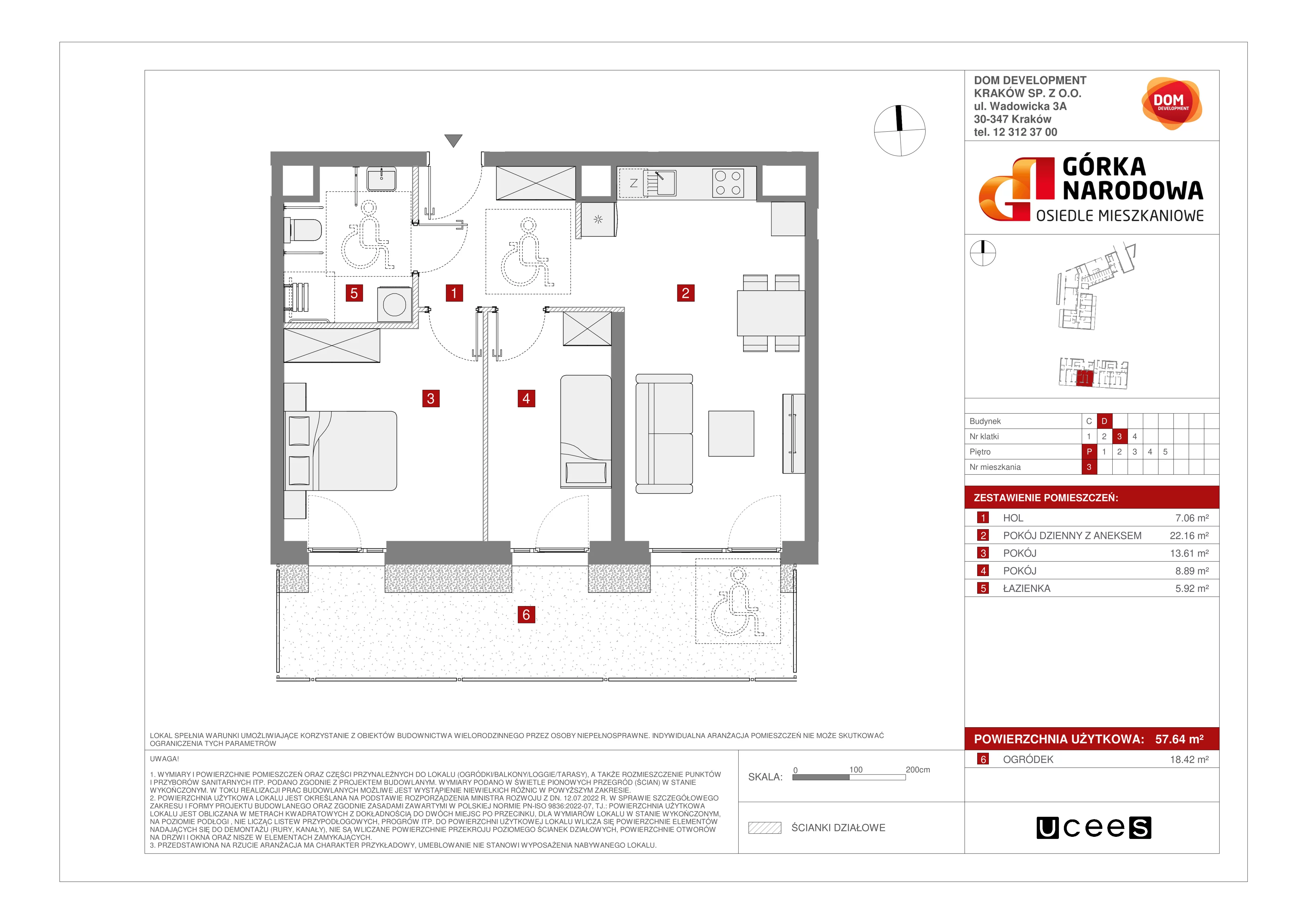 Mieszkanie 57,64 m², parter, oferta nr D/3, Osiedle Górka Narodowa etap 5, Kraków, Prądnik Biały, Górka Narodowa, ul. Papierni Prądnickich