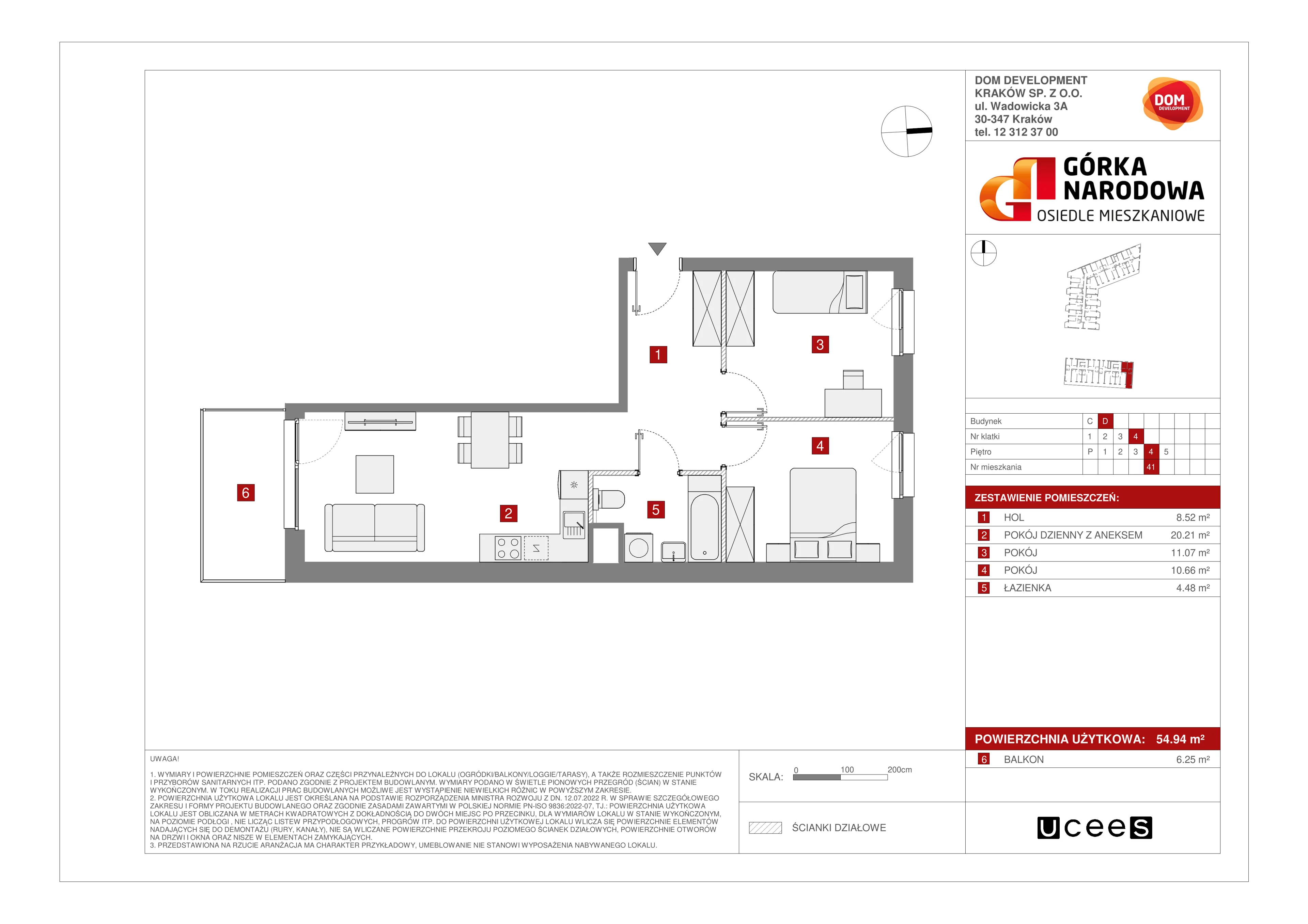 Mieszkanie 54,94 m², piętro 4, oferta nr D/41, Osiedle Górka Narodowa etap 5, Kraków, Prądnik Biały, Górka Narodowa, ul. Papierni Prądnickich