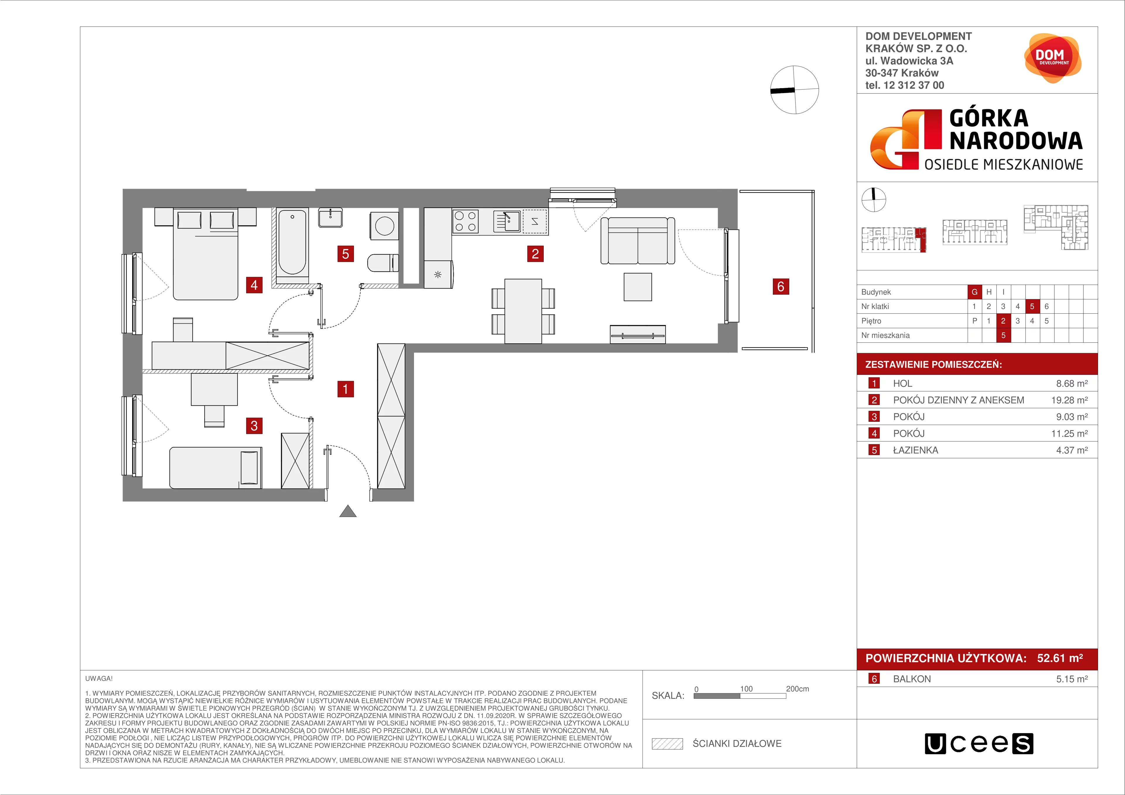 Mieszkanie 52,61 m², piętro 2, oferta nr G/5, Osiedle Górka Narodowa, Kraków, Prądnik Biały, Górka Narodowa, ul. Andrzeja Zauchy