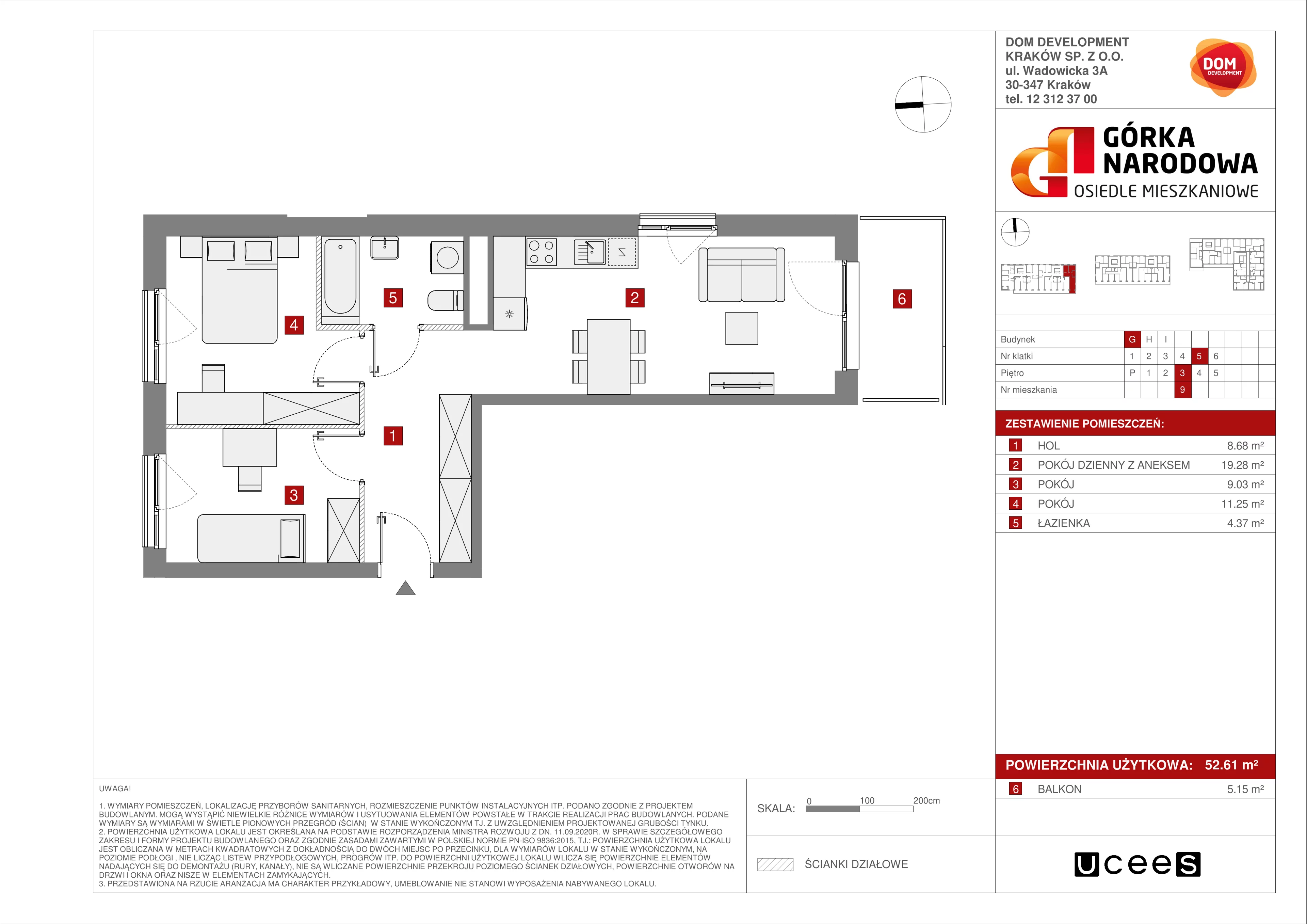 Mieszkanie 52,61 m², piętro 3, oferta nr G/9, Osiedle Górka Narodowa, Kraków, Prądnik Biały, Górka Narodowa, ul. Andrzeja Zauchy