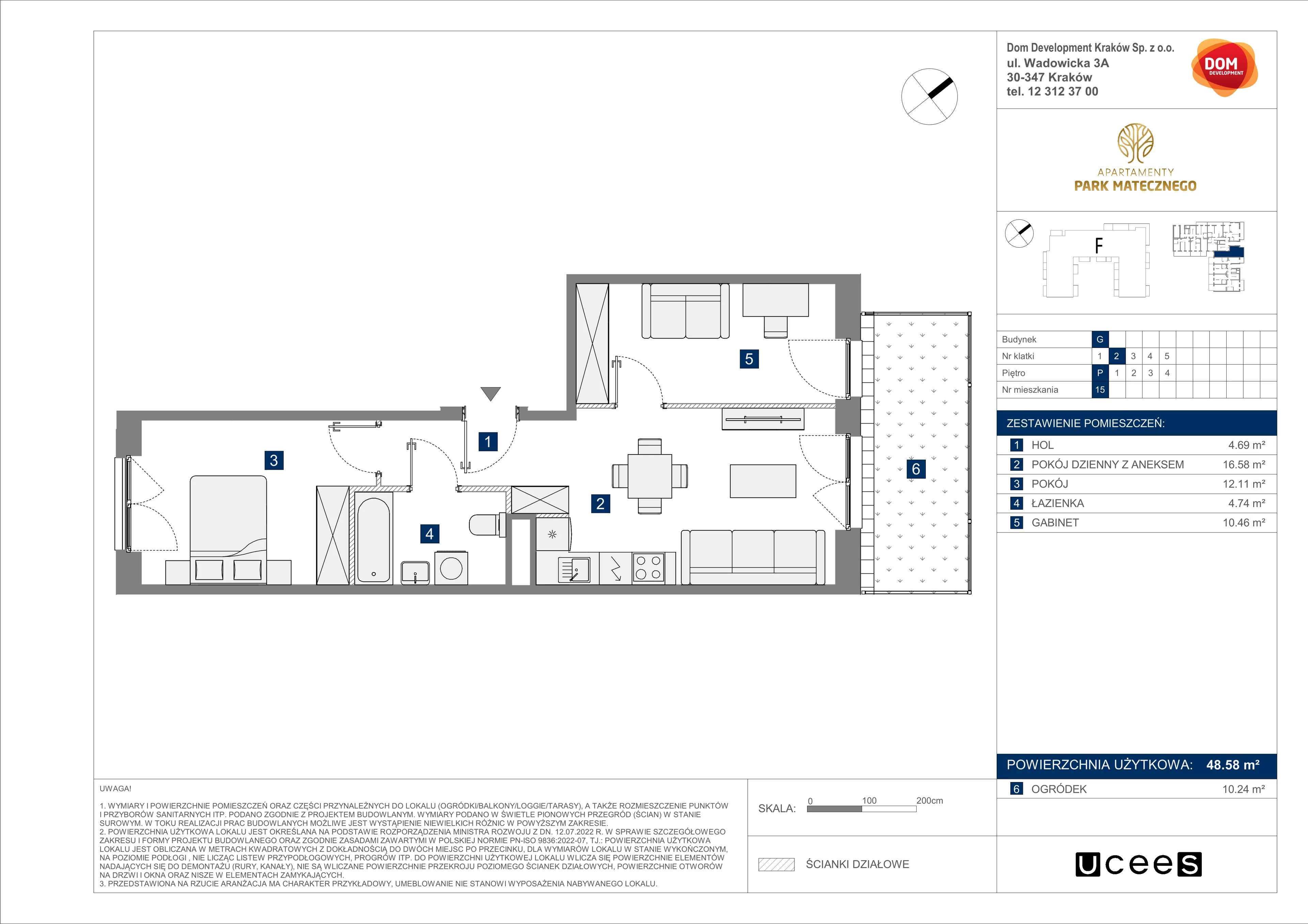 3 pokoje, mieszkanie 48,58 m², parter, oferta nr G/15, Apartamenty Park Matecznego bud. F i G, Kraków, Podgórze, Mateczny, ul. Rydlówka / Nowoorawska