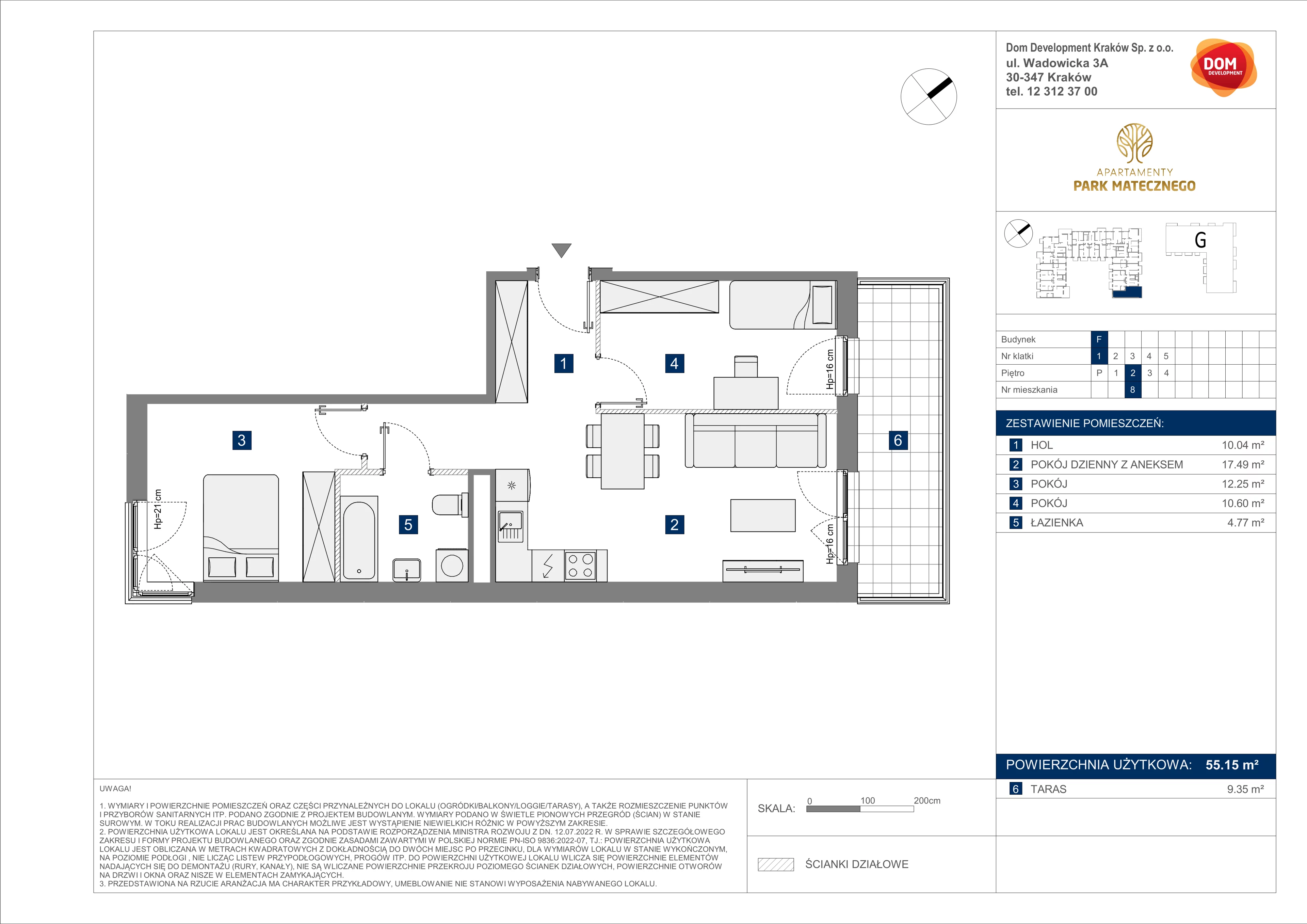 3 pokoje, apartament 55,15 m², piętro 2, oferta nr F/8, Apartamenty Park Matecznego bud. F i G, Kraków, Podgórze, Mateczny, ul. Rydlówka / Nowoorawska