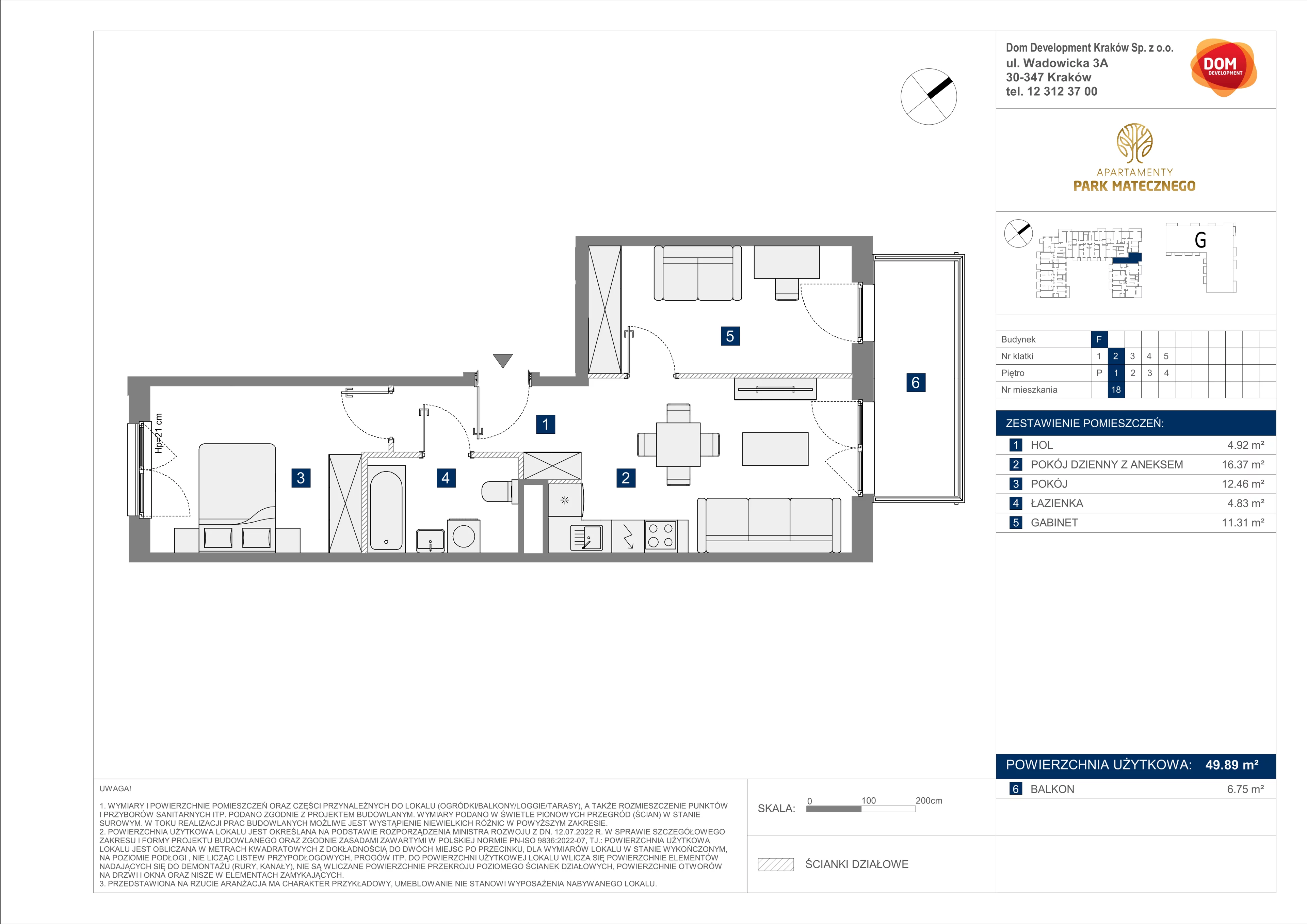 3 pokoje, apartament 49,89 m², piętro 1, oferta nr F/18, Apartamenty Park Matecznego bud. F i G, Kraków, Podgórze, Mateczny, ul. Rydlówka / Nowoorawska