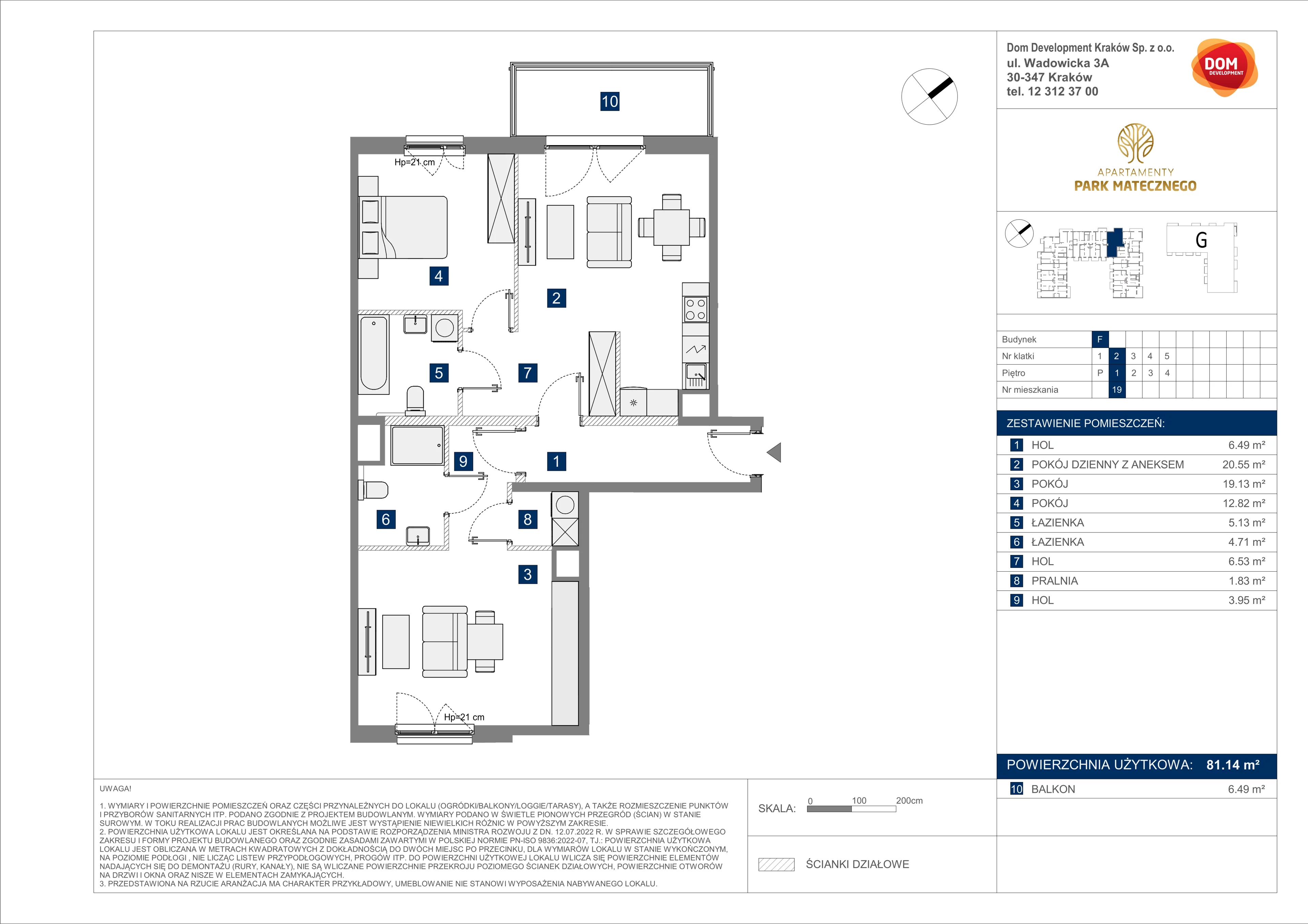 3 pokoje, apartament 81,14 m², piętro 1, oferta nr F/19, Apartamenty Park Matecznego bud. F i G, Kraków, Podgórze, Mateczny, ul. Rydlówka / Nowoorawska