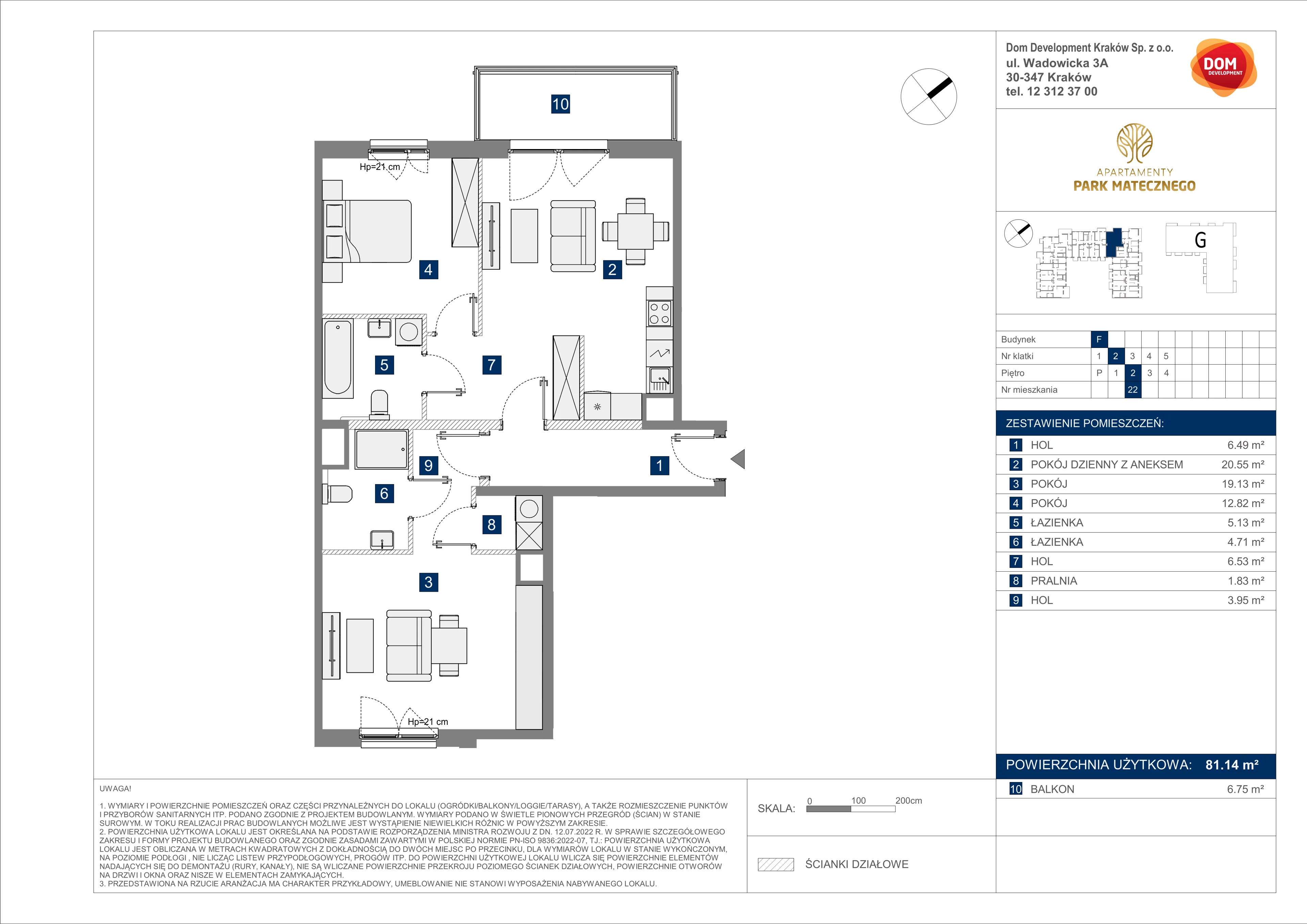 3 pokoje, apartament 81,14 m², piętro 2, oferta nr F/22, Apartamenty Park Matecznego bud. F i G, Kraków, Podgórze, Mateczny, ul. Rydlówka / Nowoorawska