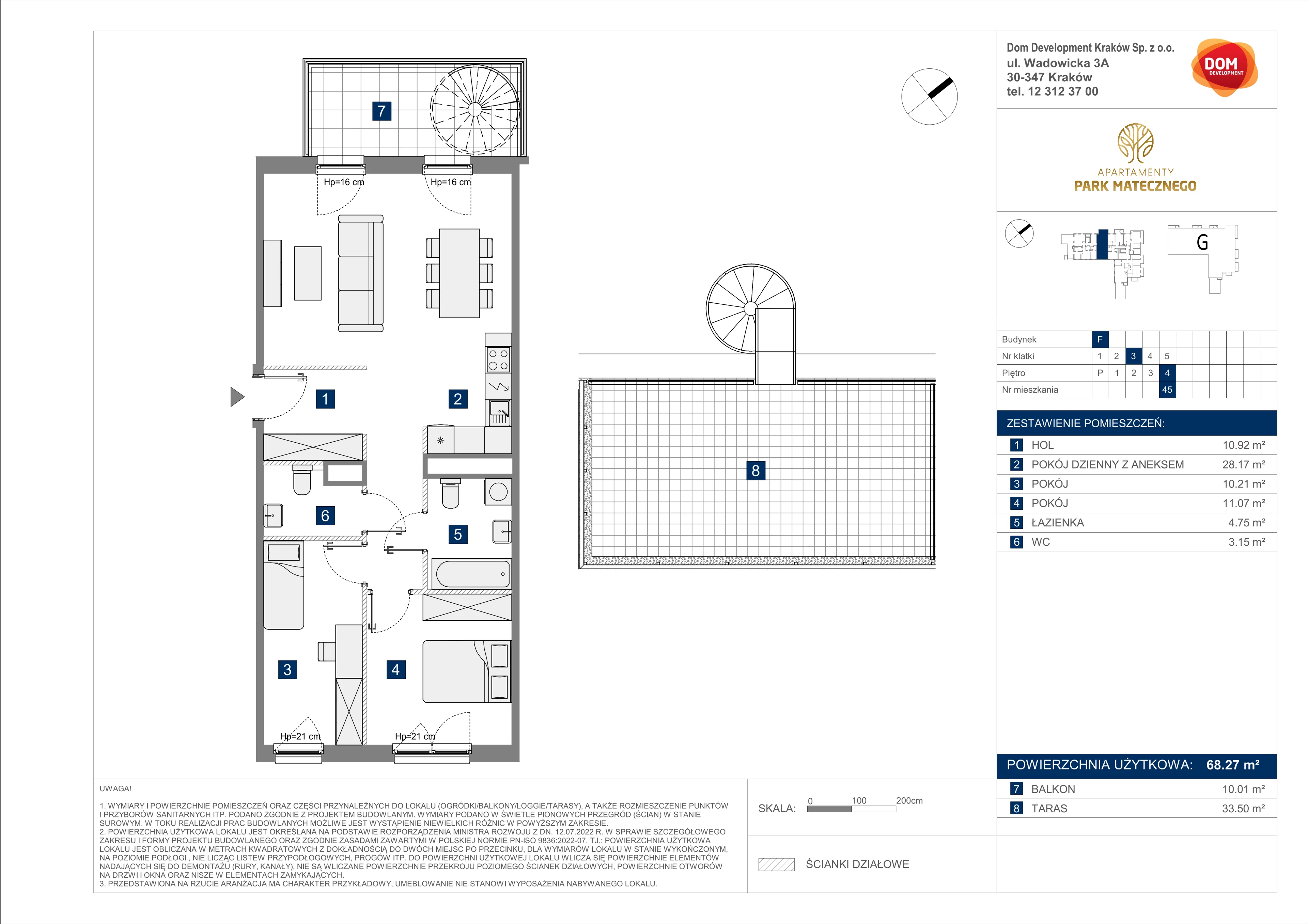 3 pokoje, apartament 68,27 m², piętro 4, oferta nr F/45, Apartamenty Park Matecznego bud. F i G, Kraków, Podgórze, Mateczny, ul. Rydlówka / Nowoorawska