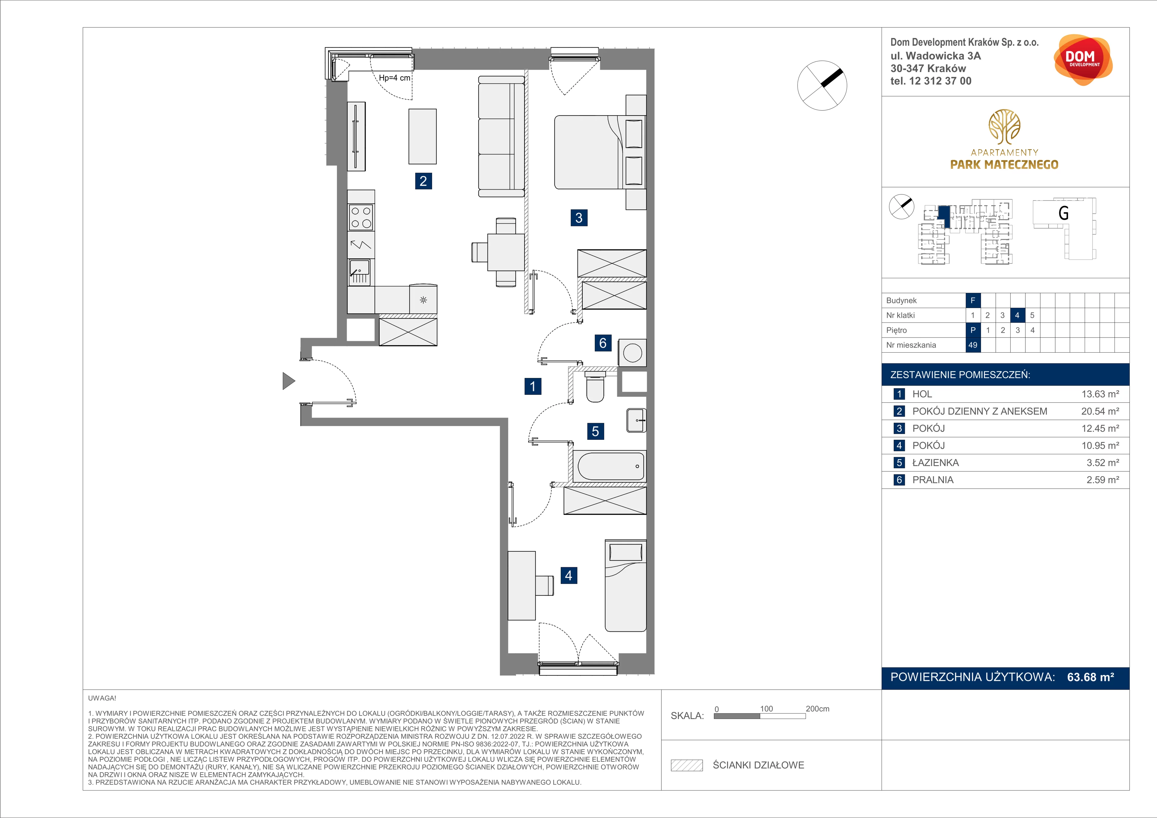 3 pokoje, apartament 63,68 m², parter, oferta nr F/49, Apartamenty Park Matecznego bud. F i G, Kraków, Podgórze, Mateczny, ul. Rydlówka / Nowoorawska