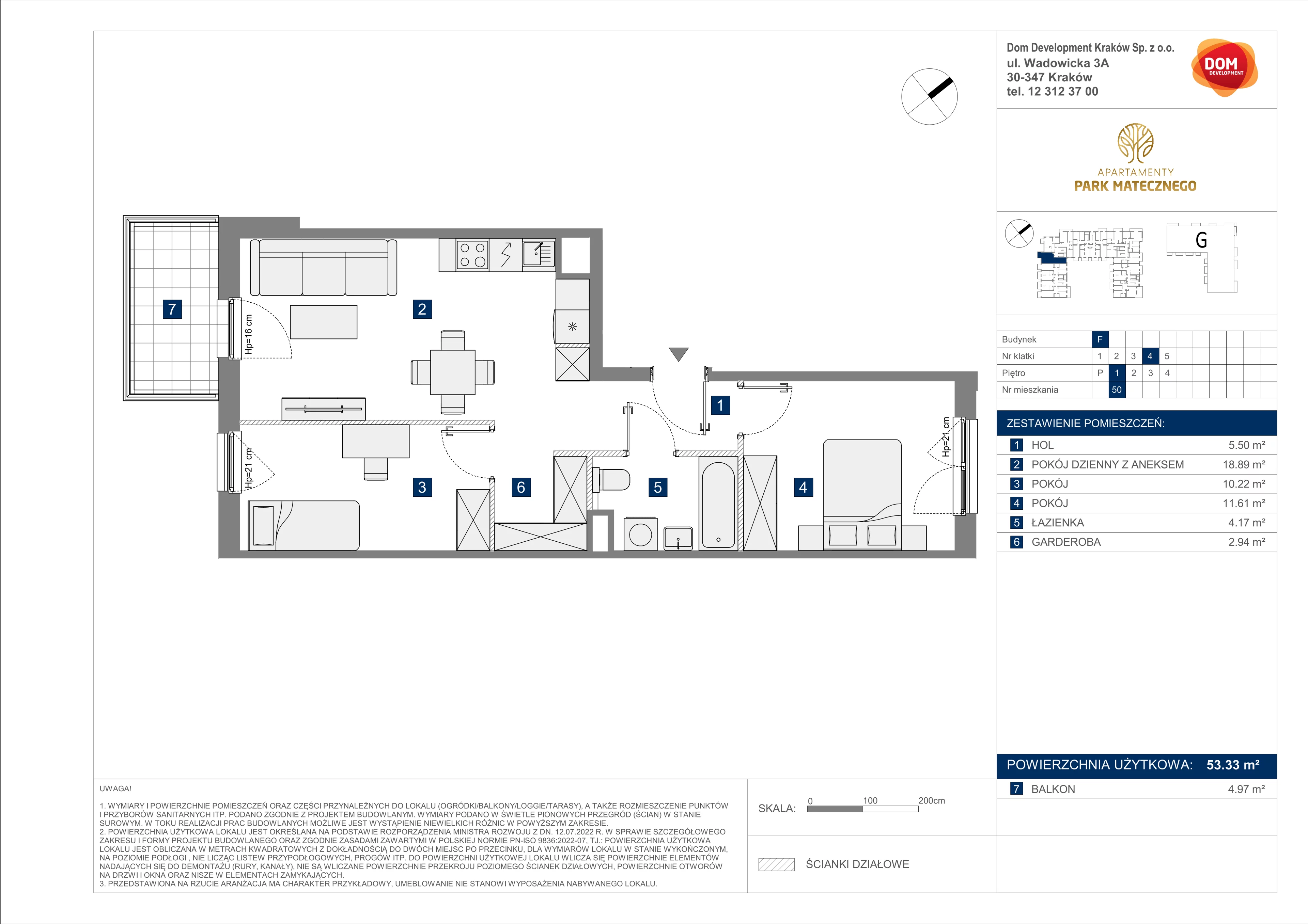 3 pokoje, apartament 53,33 m², piętro 1, oferta nr F/50, Apartamenty Park Matecznego bud. F i G, Kraków, Podgórze, Mateczny, ul. Rydlówka / Nowoorawska