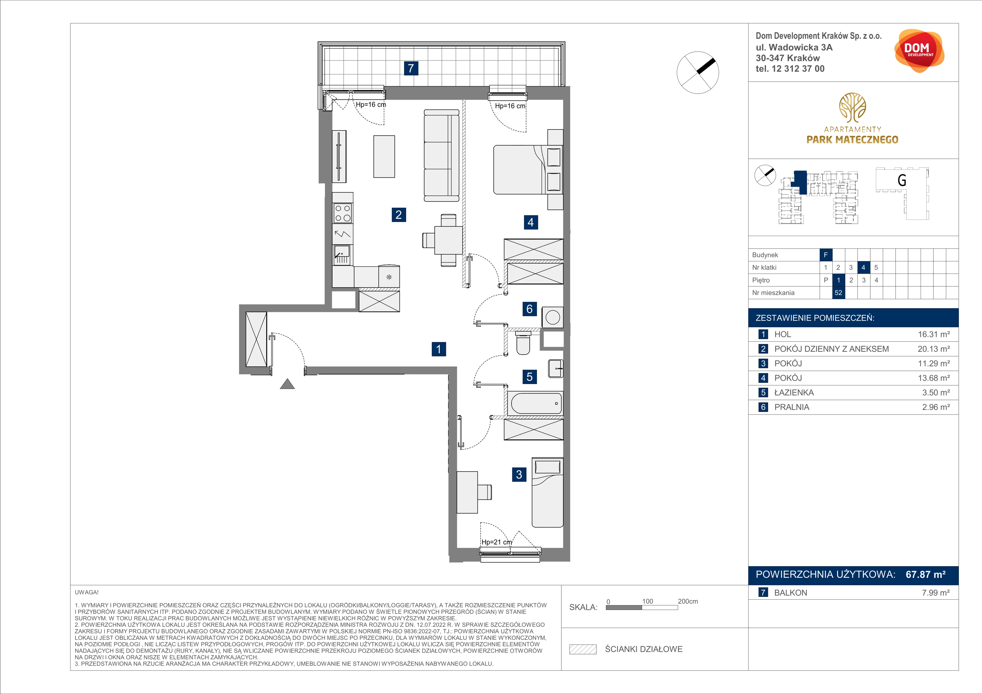3 pokoje, apartament 67,87 m², piętro 1, oferta nr F/52, Apartamenty Park Matecznego bud. F i G, Kraków, Podgórze, Mateczny, ul. Rydlówka / Nowoorawska
