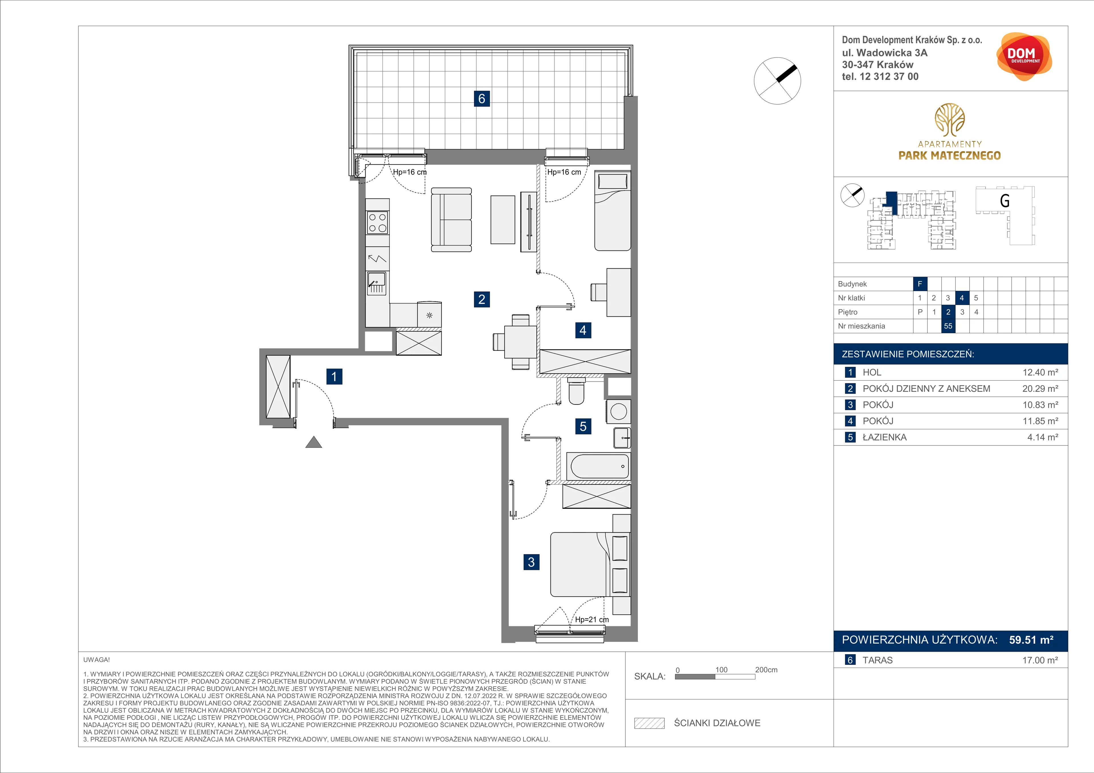 3 pokoje, apartament 59,51 m², piętro 2, oferta nr F/55, Apartamenty Park Matecznego bud. F i G, Kraków, Podgórze, Mateczny, ul. Rydlówka / Nowoorawska
