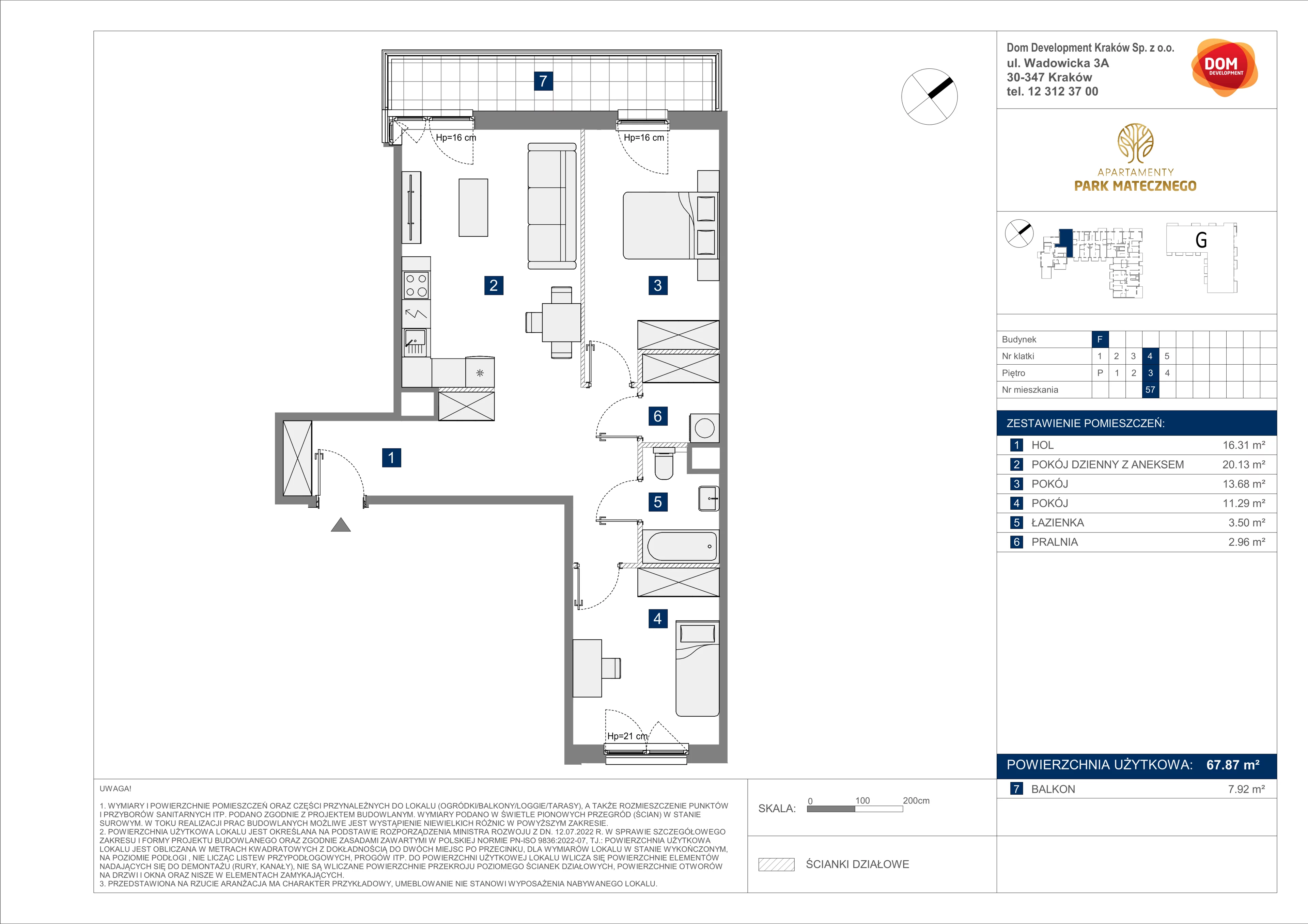 3 pokoje, apartament 67,87 m², piętro 3, oferta nr F/57, Apartamenty Park Matecznego bud. F i G, Kraków, Podgórze, Mateczny, ul. Rydlówka / Nowoorawska