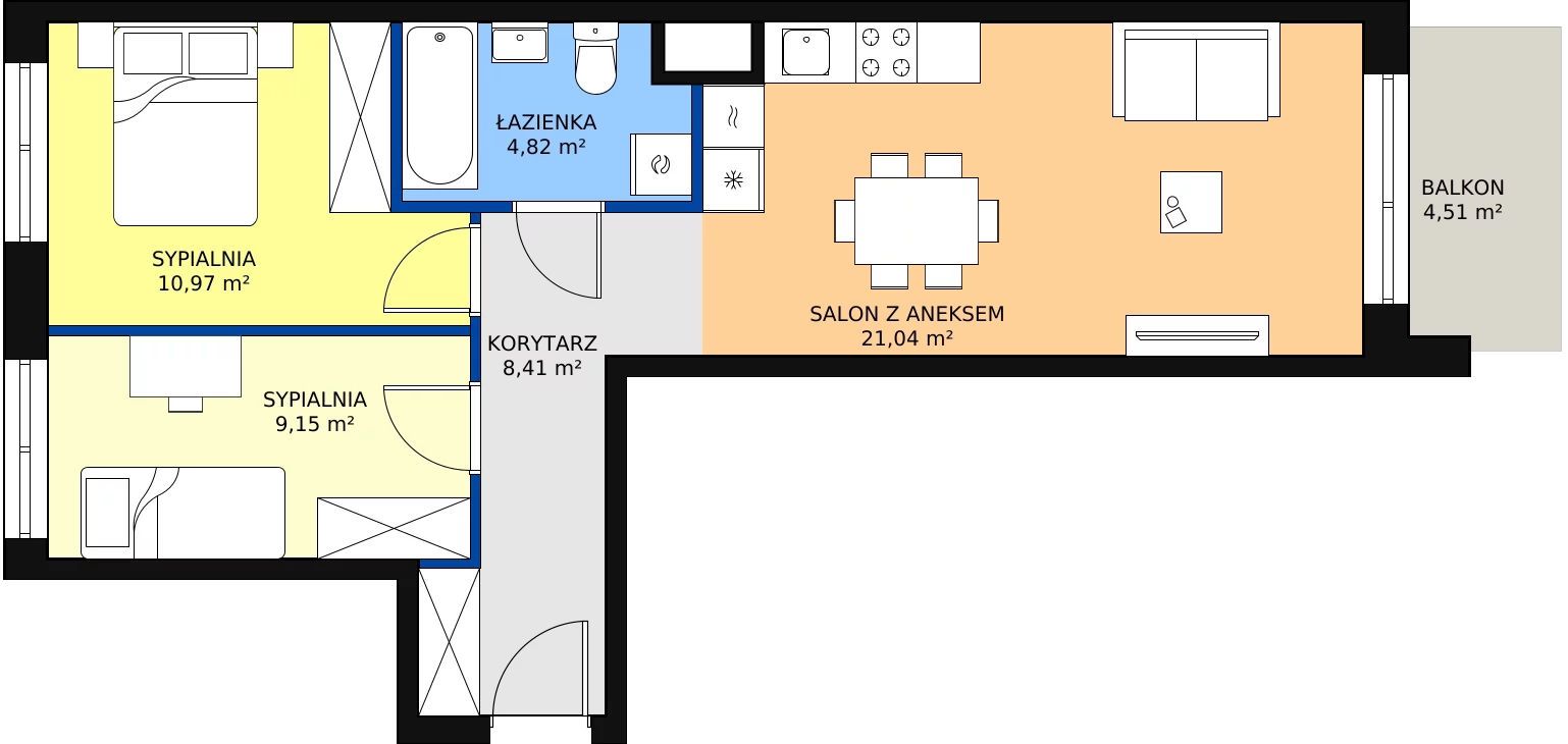 Zalety mieszkania 54.39 m², E/17