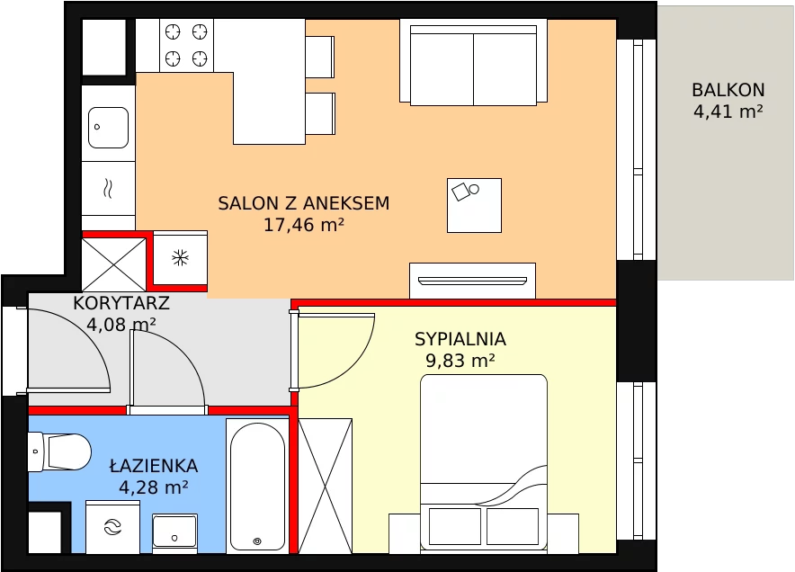 Zalety mieszkania 35.65 m², C/76