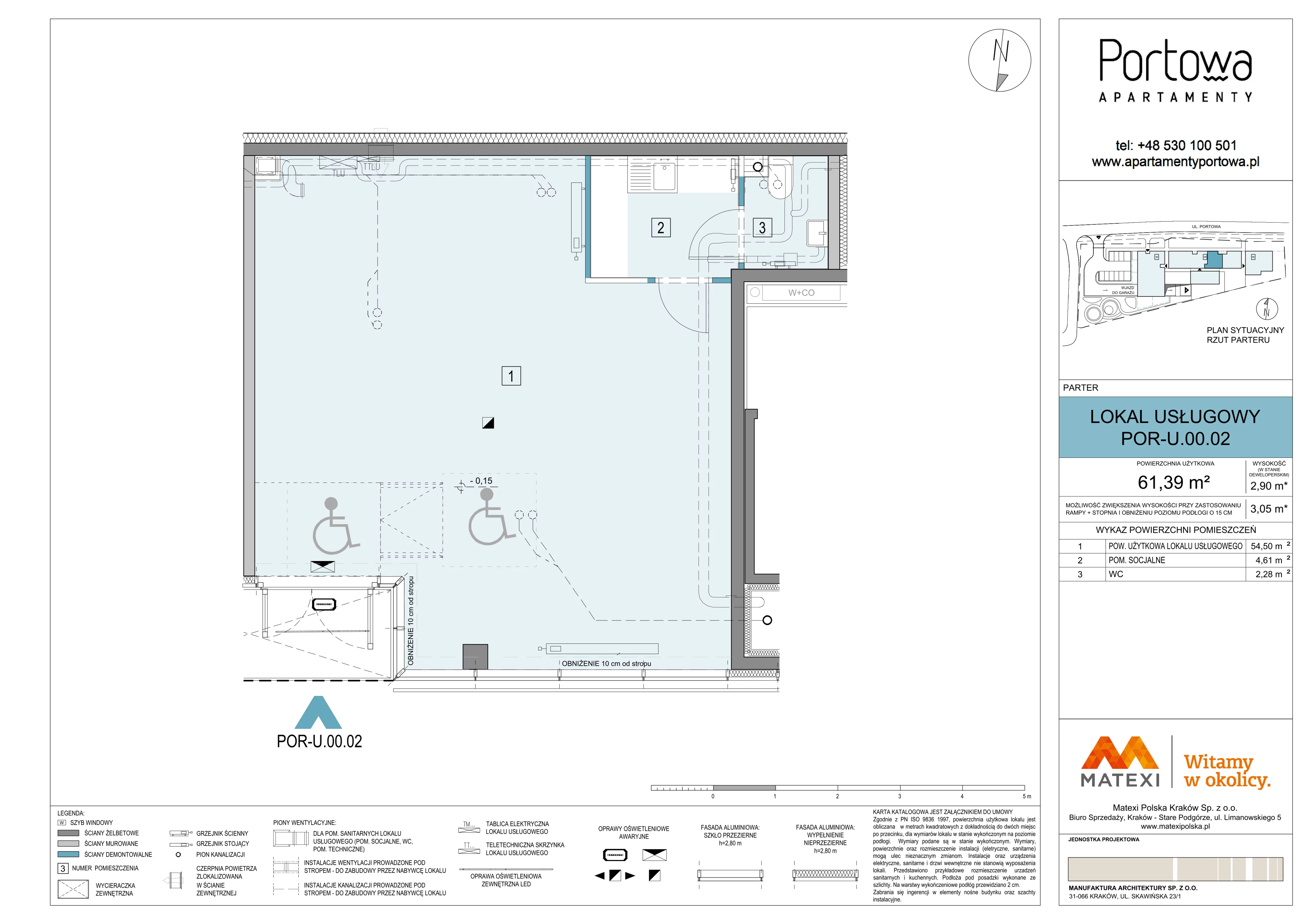 Lokal użytkowy 61,39 m², oferta nr 43/POR-U.00.02, Apartamenty Portowa - lokale usługowe, Kraków, Podgórze, Zabłocie, ul. Portowa 43