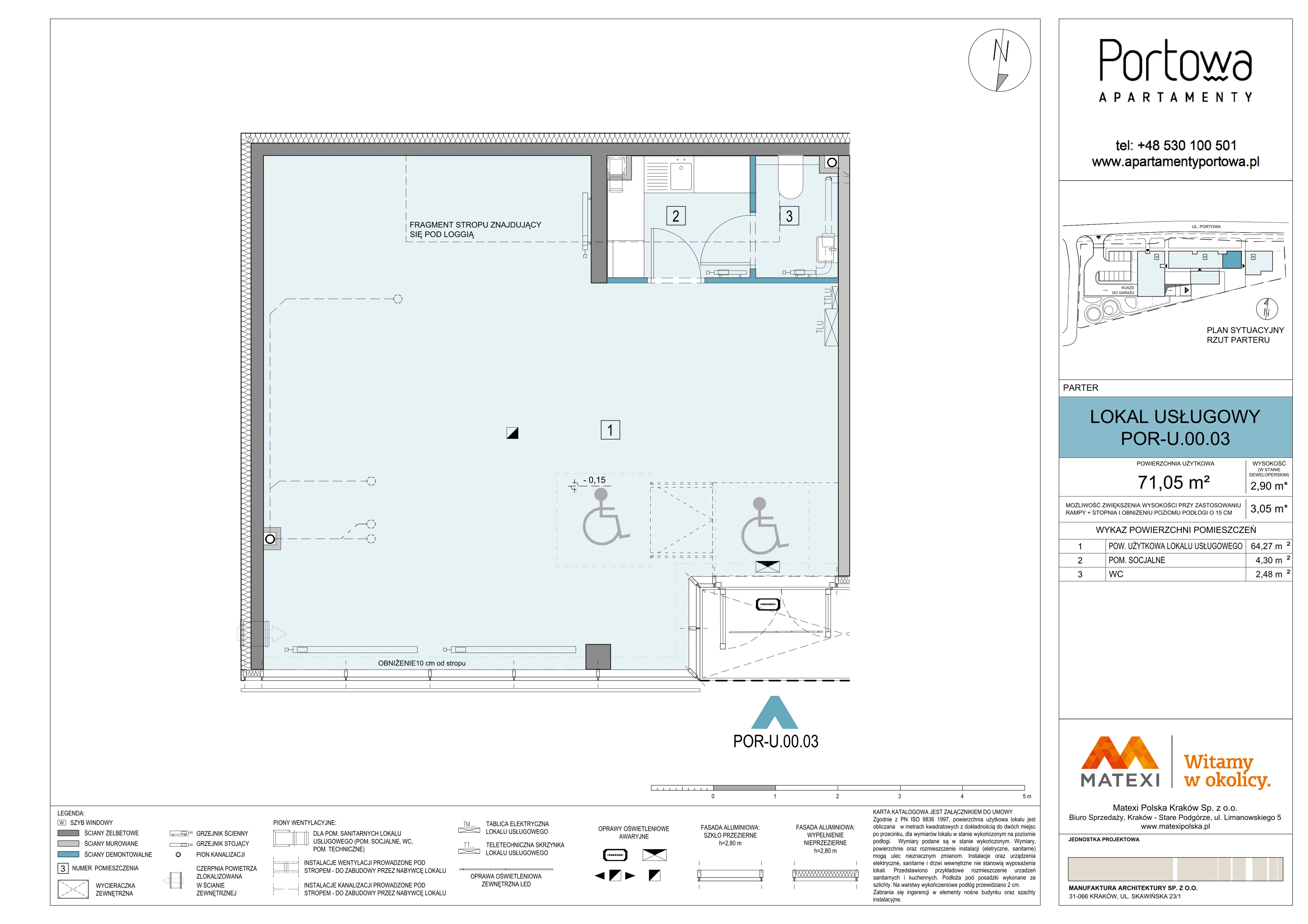 Lokal użytkowy 71,05 m², oferta nr 43/POR-U.00.03, Apartamenty Portowa - lokale usługowe, Kraków, Podgórze, Zabłocie, ul. Portowa 43
