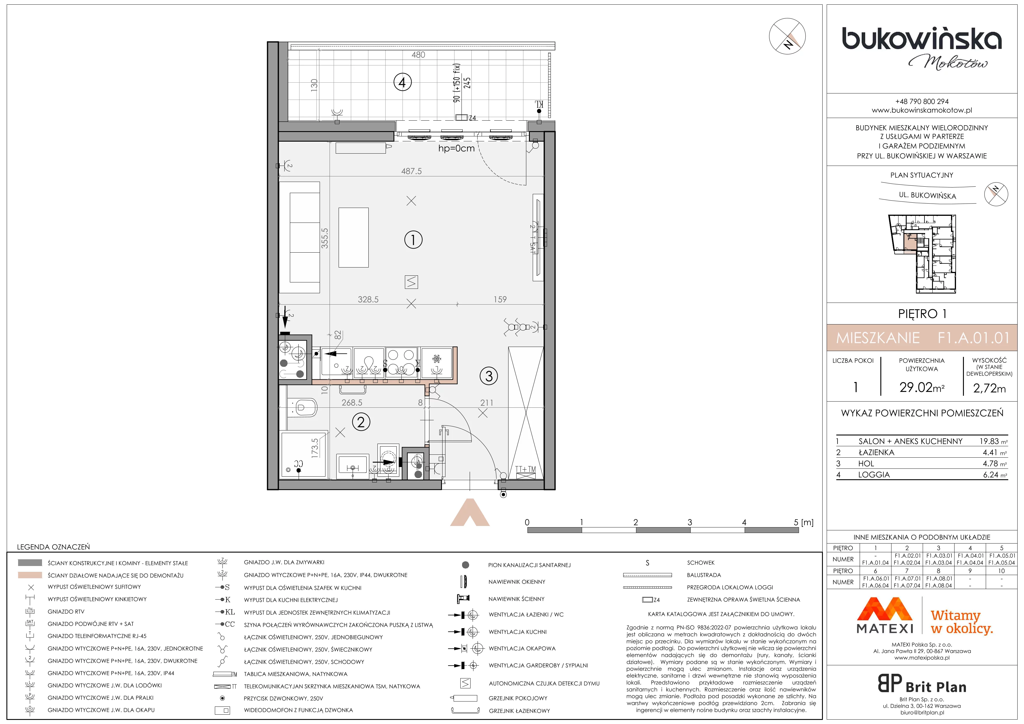 1 pokój, mieszkanie 29,02 m², piętro 1, oferta nr 11/BM-F1.A.01.01, Bukowińska Mokotów, Warszawa, Mokotów, Ksawerów, ul. Bukowińska 11