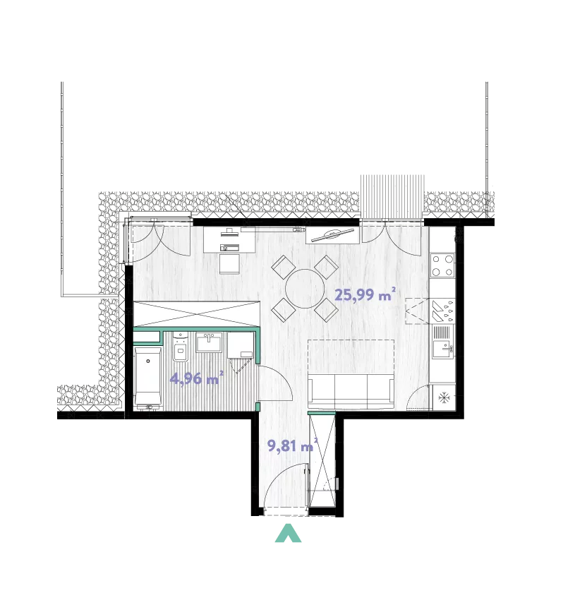 Mieszkanie 34,76 m², parter, oferta nr 2/DW-A.00.01, Do Wilgi, Kraków, Łagiewniki-Borek Fałęcki, ul. Do Wilgi 2A